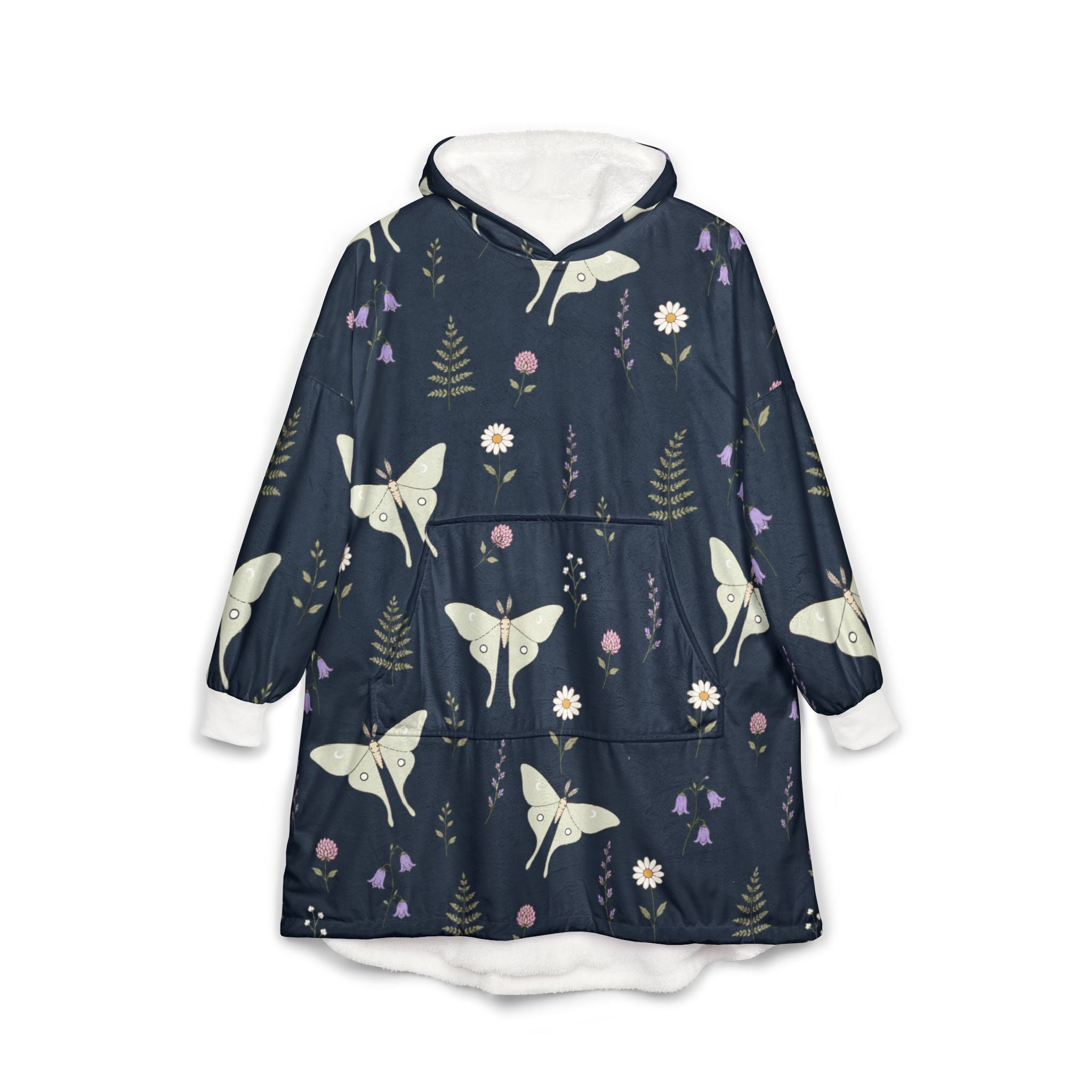 Hooded Blanket — Night Moth Floral Sherpa Hoodie Blanket