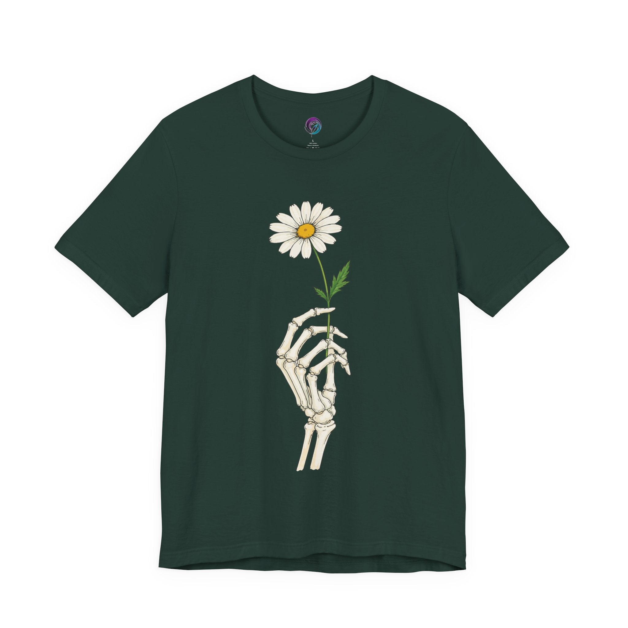 Skeleton Hand Daisy T‑Shirt — Gothic Floral Tee for Casual & Festival Wear