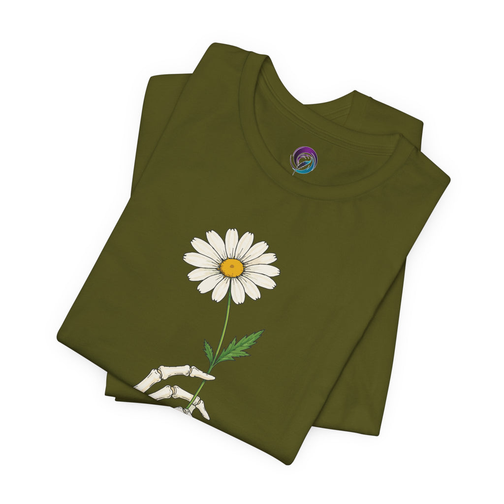 Skeleton Hand Daisy T‑Shirt — Gothic Floral Tee for Casual & Festival Wear