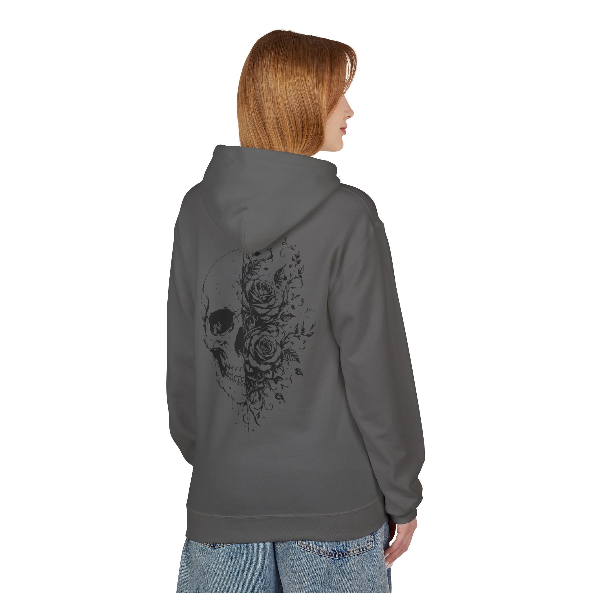 Skull & Roses Hoodie — Floral Half-Skull Graphic Pullover