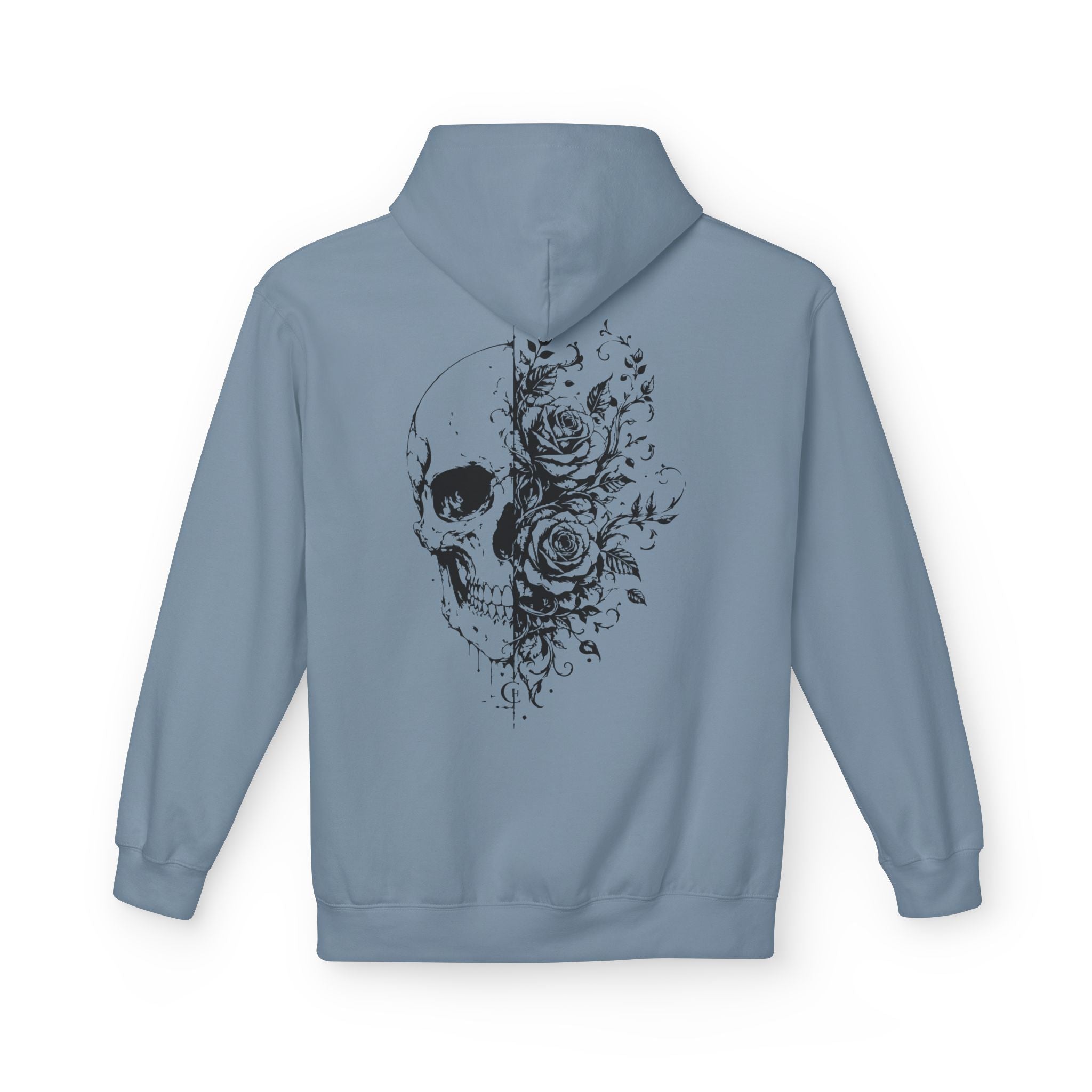 Skull & Roses Hoodie — Floral Half-Skull Graphic Pullover