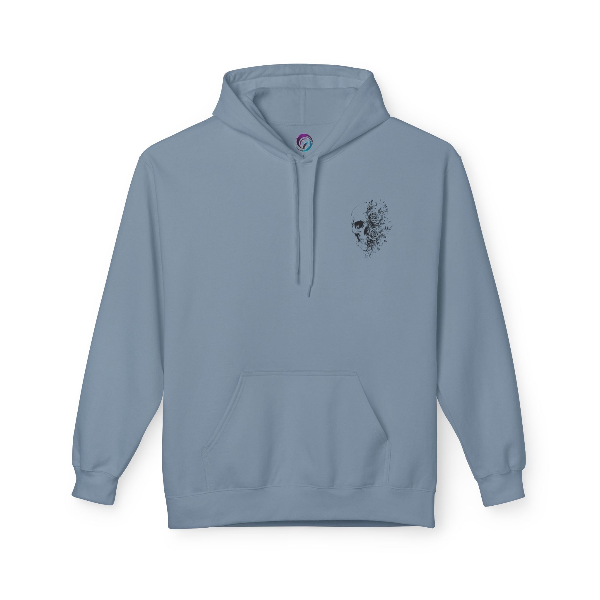 Skull & Roses Hoodie — Floral Half-Skull Graphic Pullover