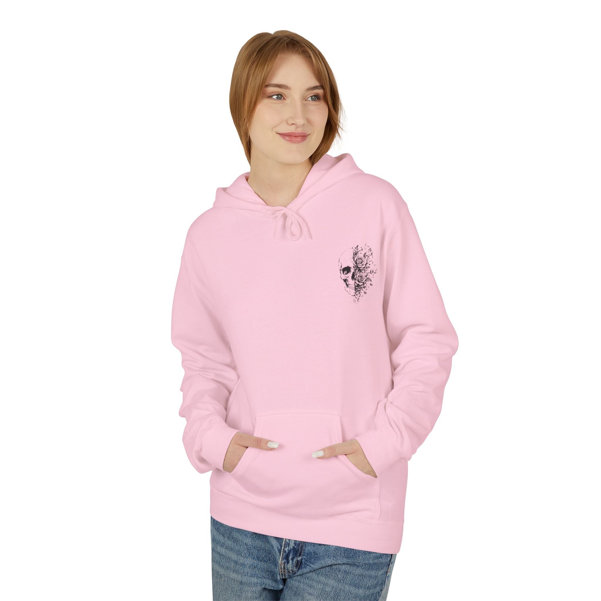 Skull & Roses Hoodie — Floral Half-Skull Graphic Pullover