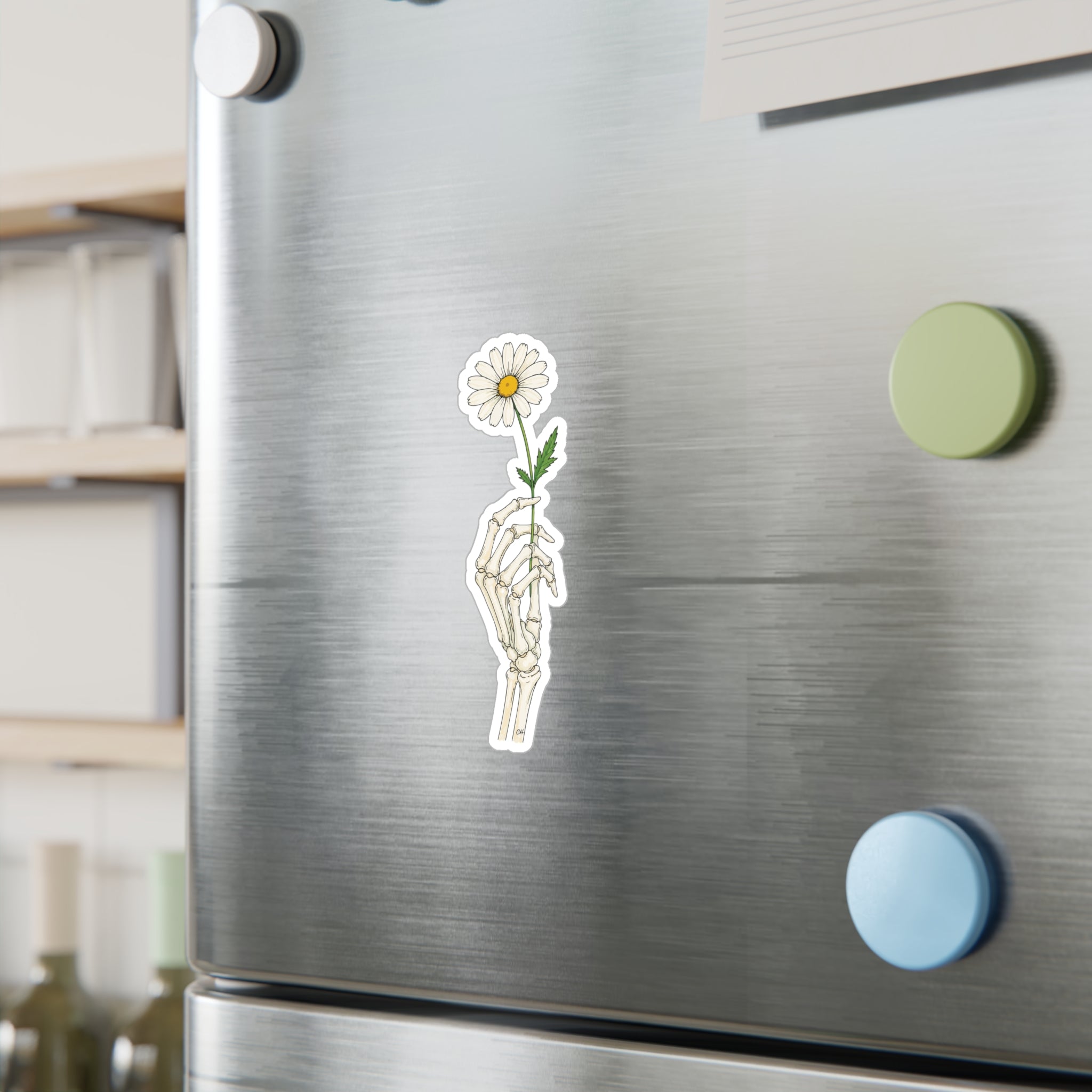 Skeleton Hand Daisy Sticker – Kiss-Cut Vinyl Decal