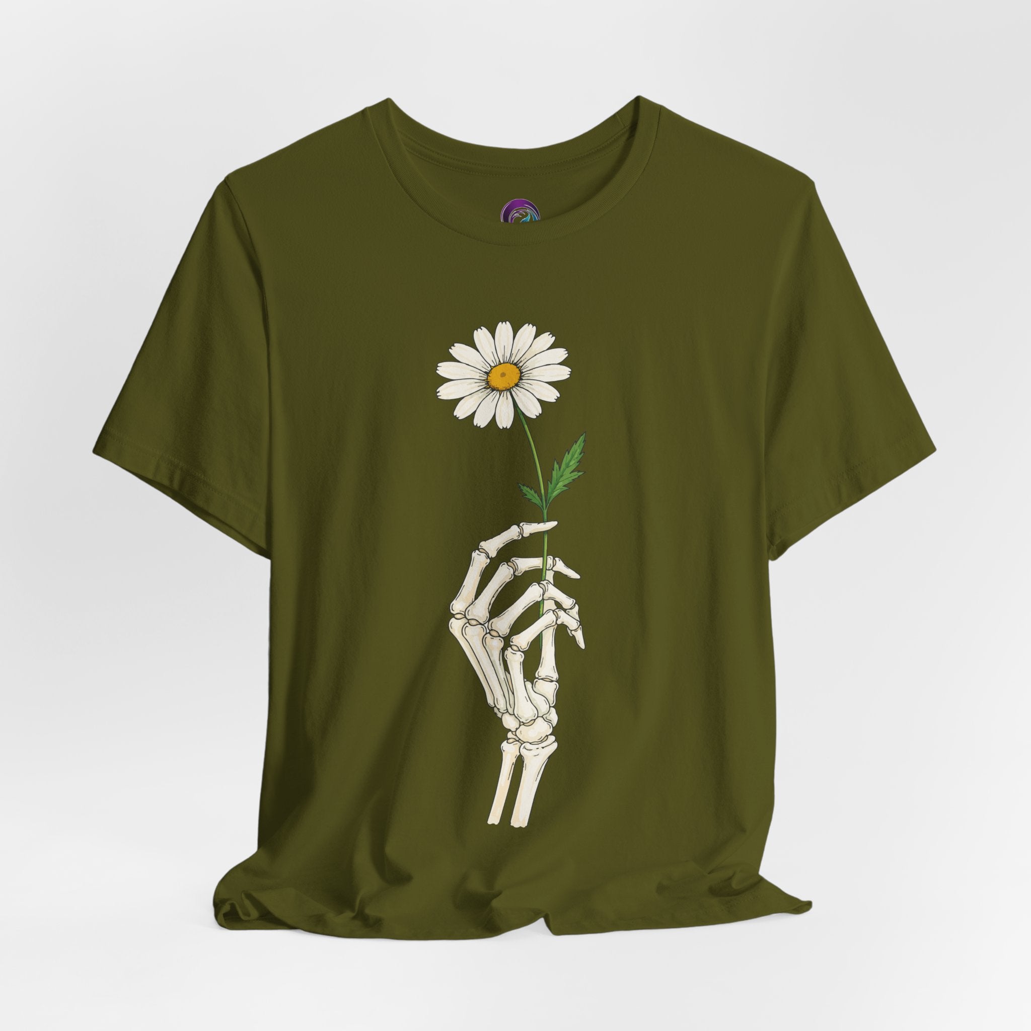 Skeleton Hand Daisy T‑Shirt — Gothic Floral Tee for Casual & Festival Wear