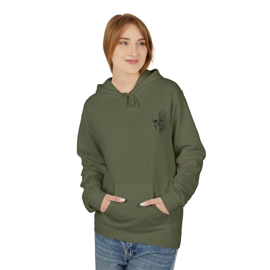 Skull & Roses Hoodie — Floral Half-Skull Graphic Pullover