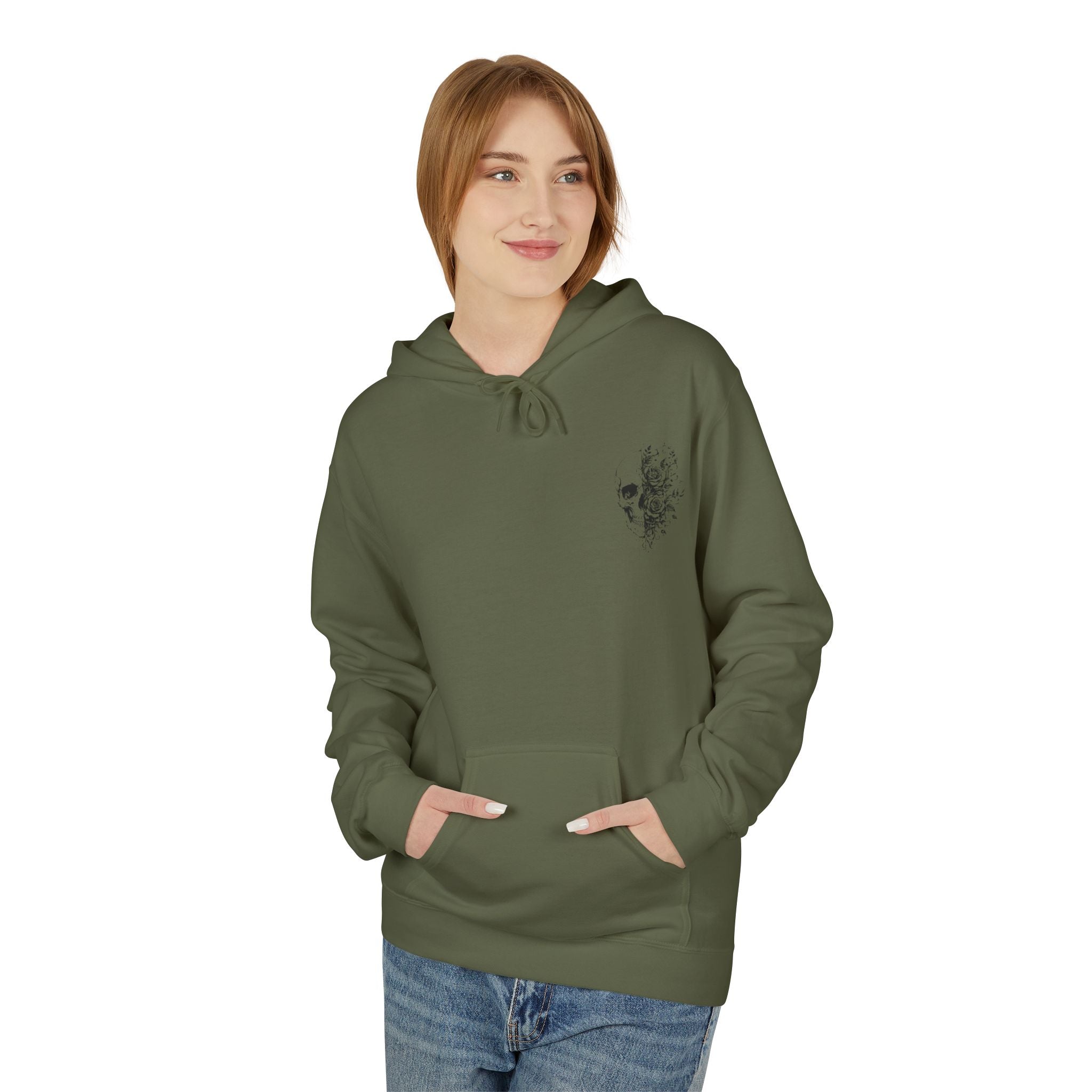 Skull & Roses Hoodie — Floral Half-Skull Graphic Pullover