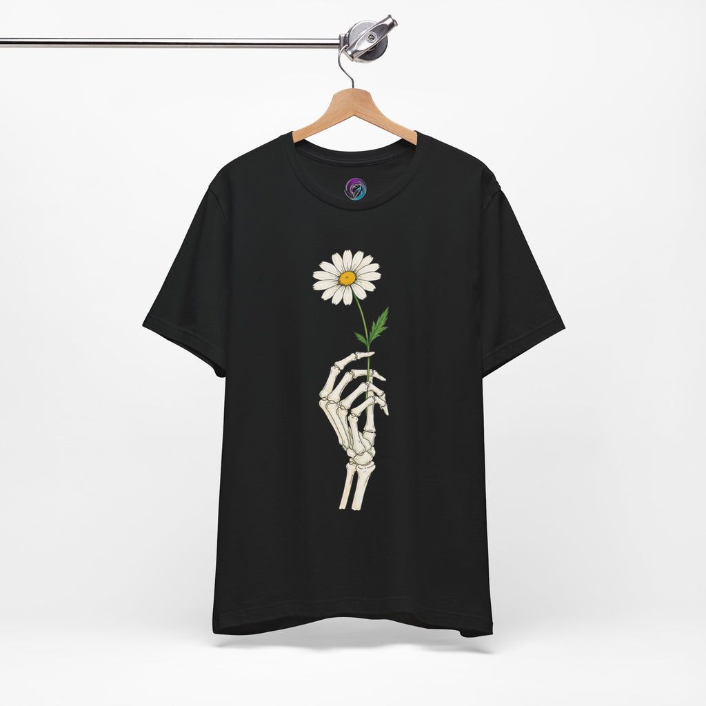 Skeleton Hand Daisy T‑Shirt — Gothic Floral Tee for Casual & Festival Wear