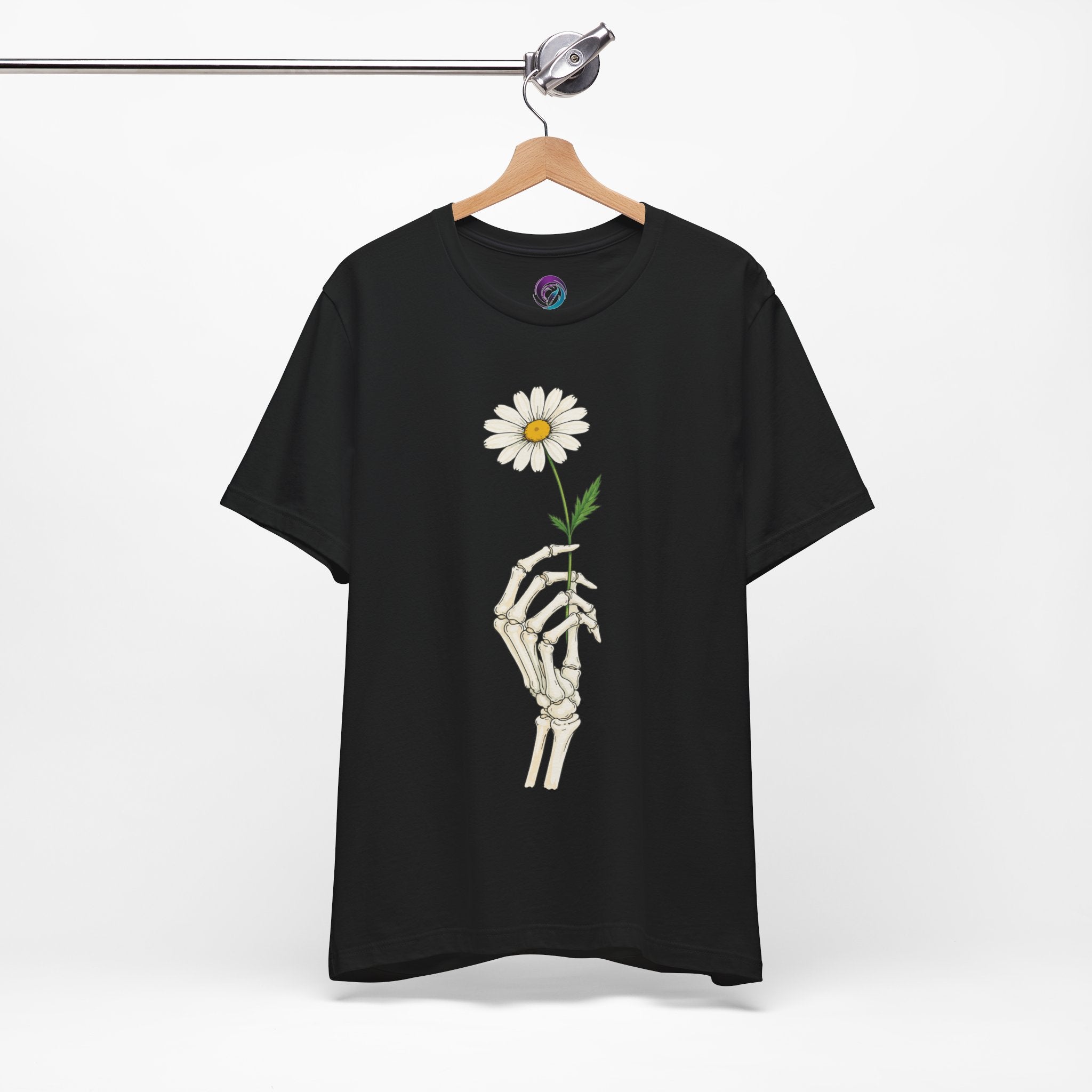 Skeleton Hand Daisy T‑Shirt — Gothic Floral Tee for Casual & Festival Wear