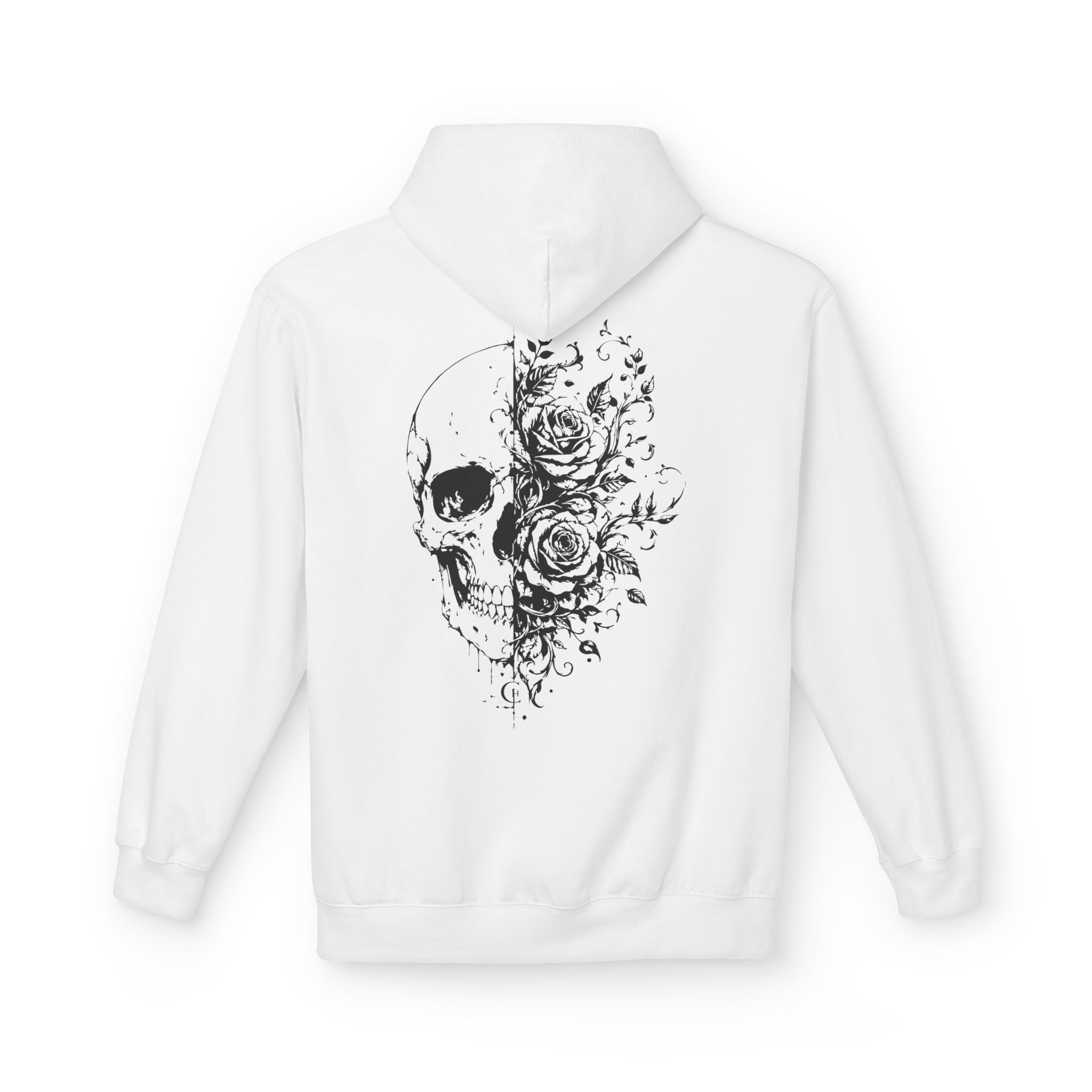 Skull & Roses Hoodie — Floral Half-Skull Graphic Pullover
