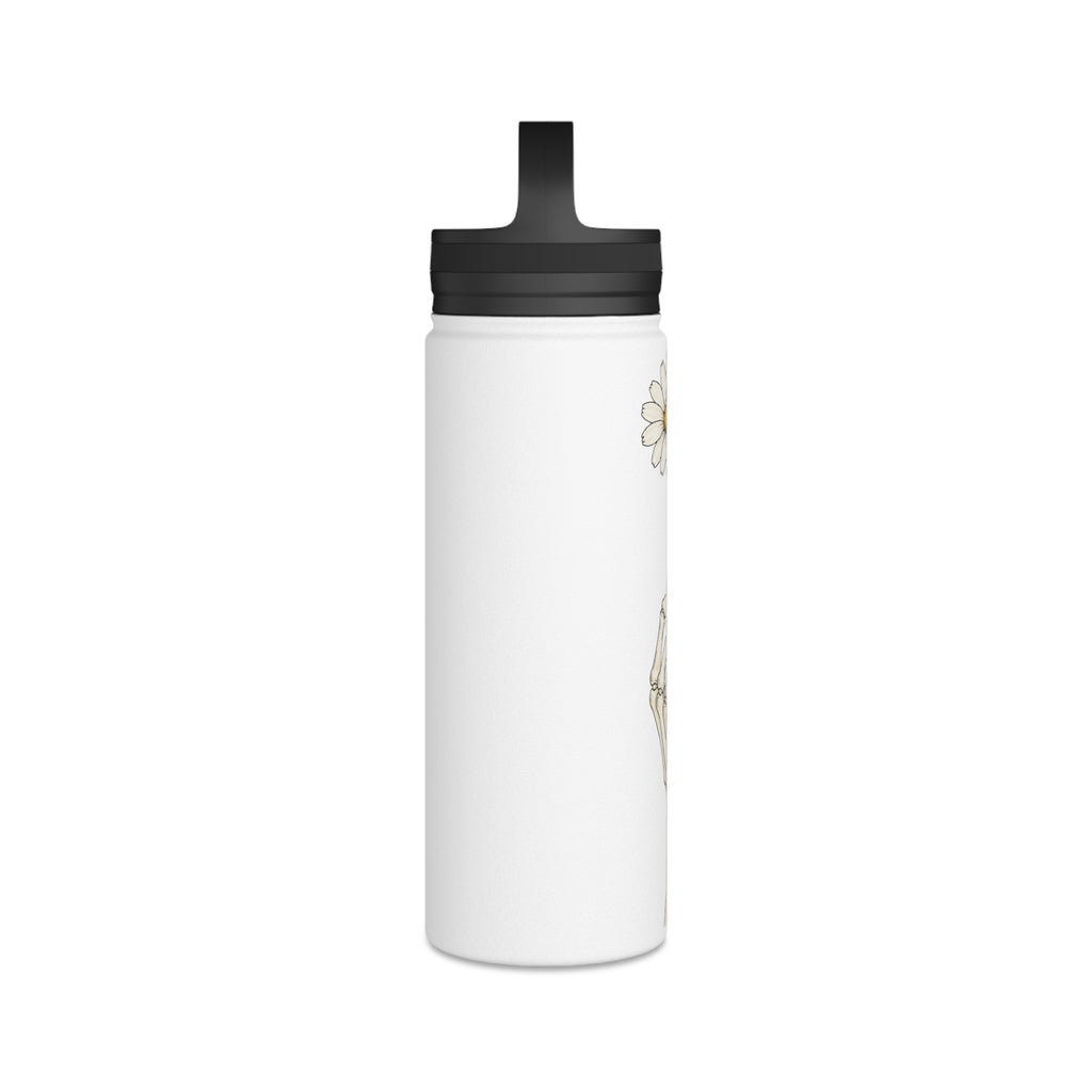 Skeleton Hand with Daisy Stainless Steel Water Bottle — Floral Goth Insulated Bottle with Handle Lid