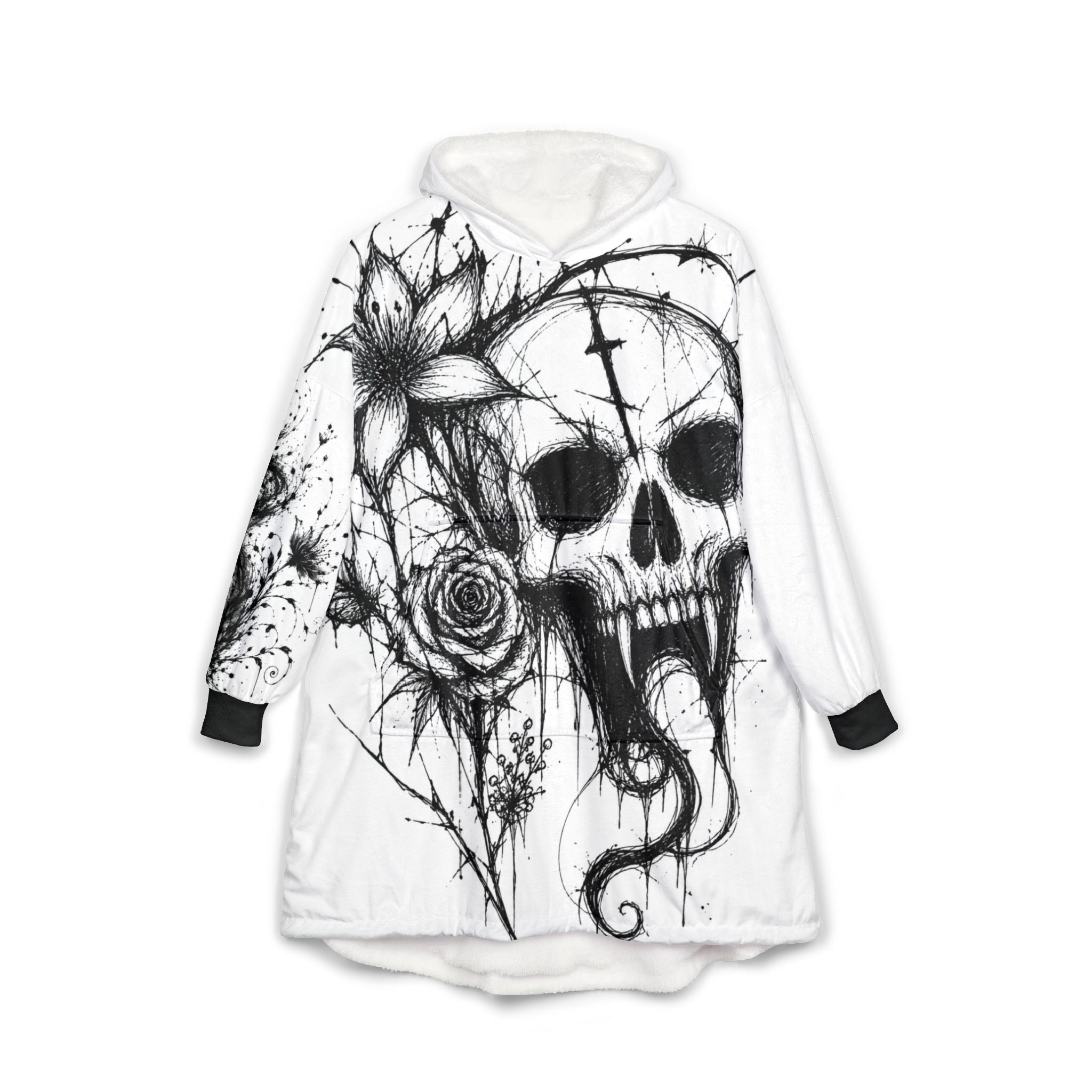 Skull & Floral Hooded Blanket — Gothic Skull Floral blanket hoodie