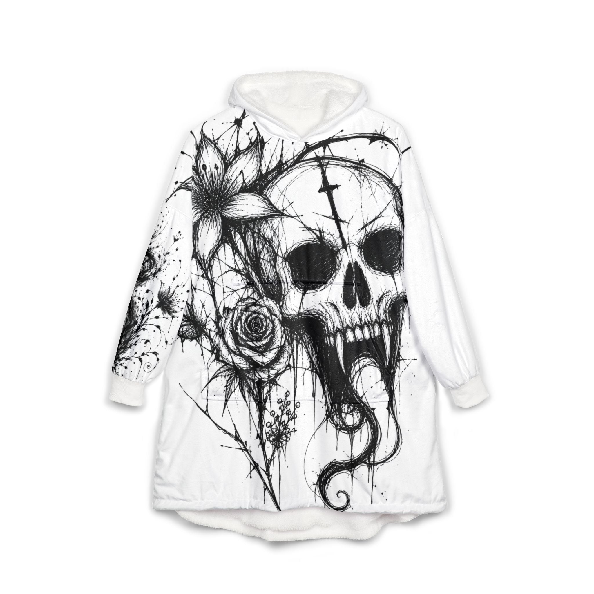 Skull & Floral Hooded Blanket — Gothic Skull Floral blanket hoodie