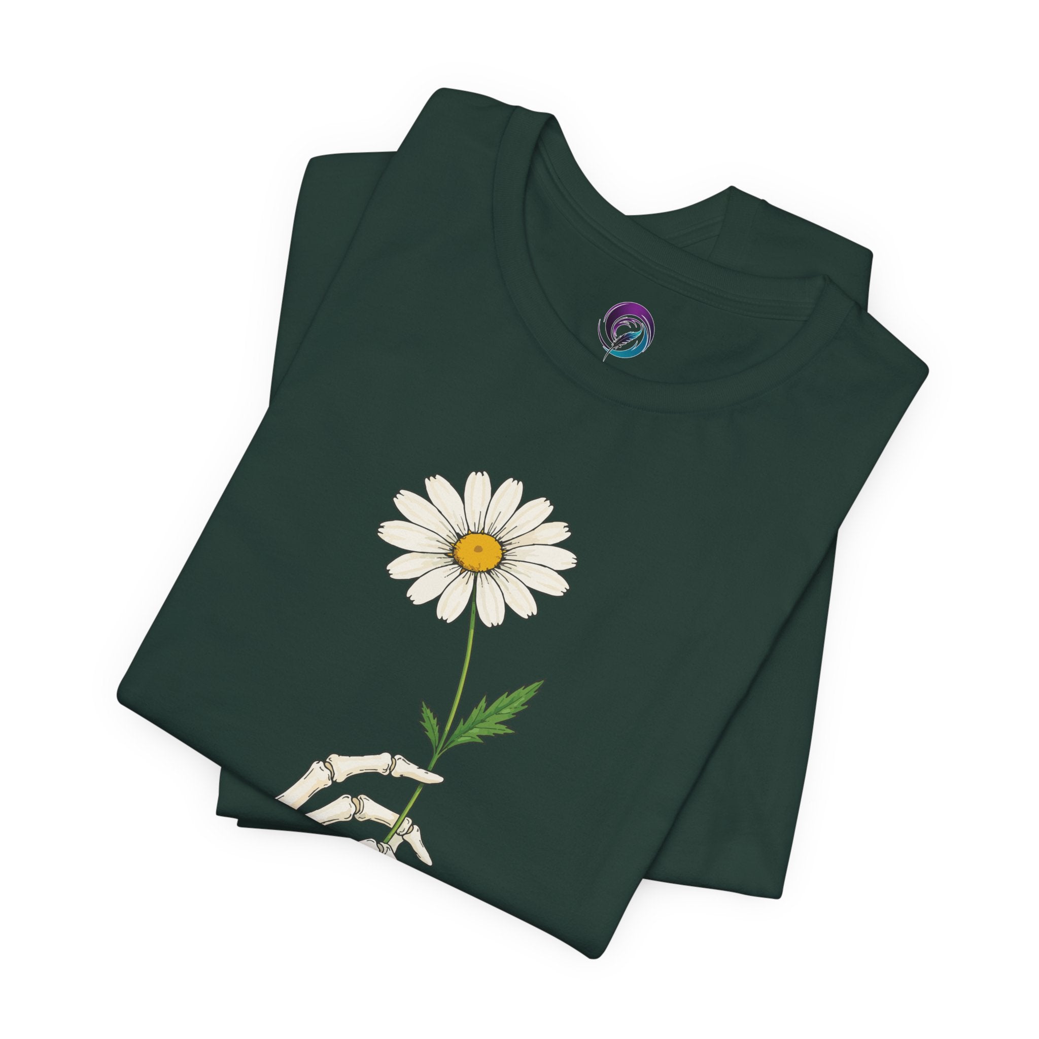 Skeleton Hand Daisy T‑Shirt — Gothic Floral Tee for Casual & Festival Wear