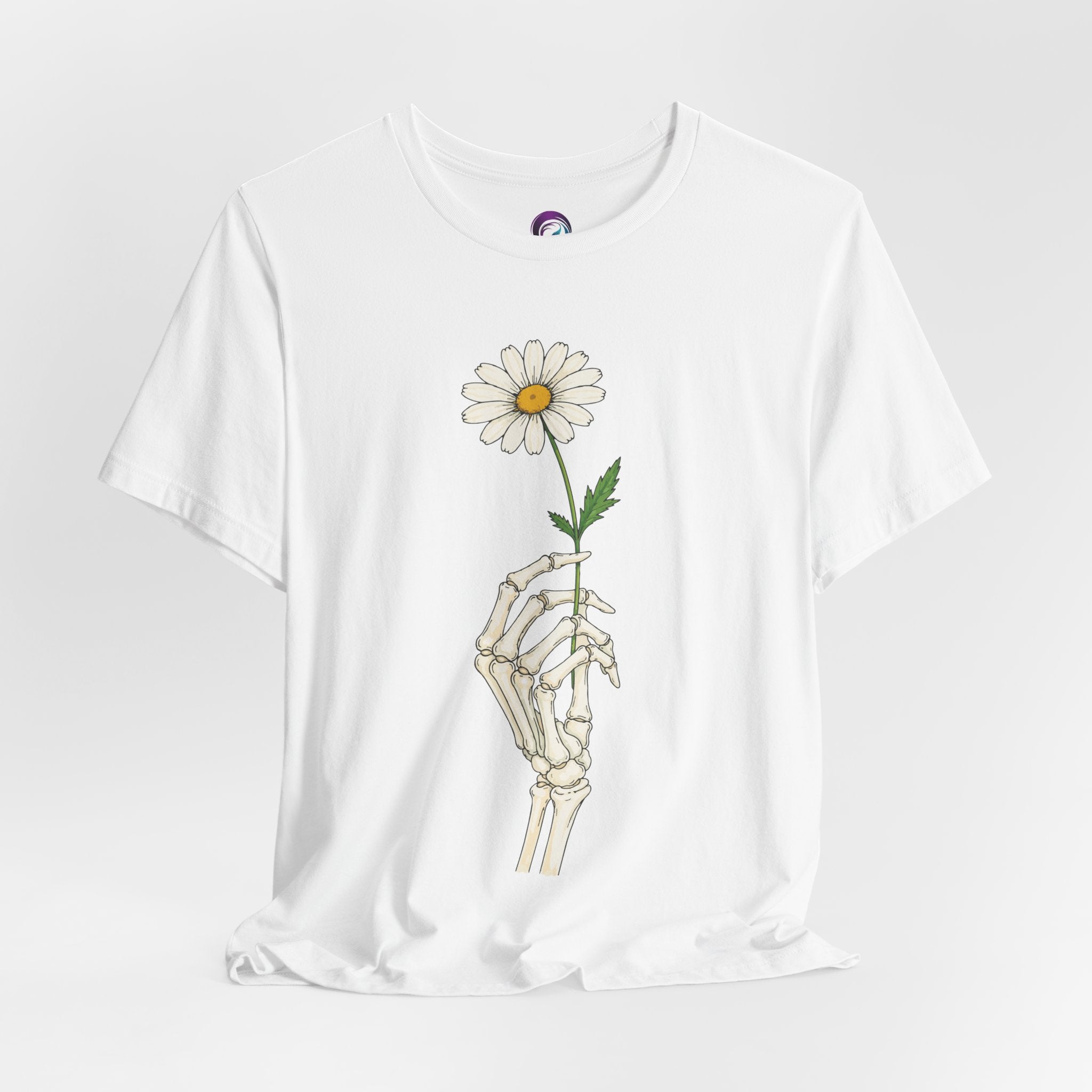 Skeleton Hand Daisy T‑Shirt — Gothic Floral Tee for Casual & Festival Wear