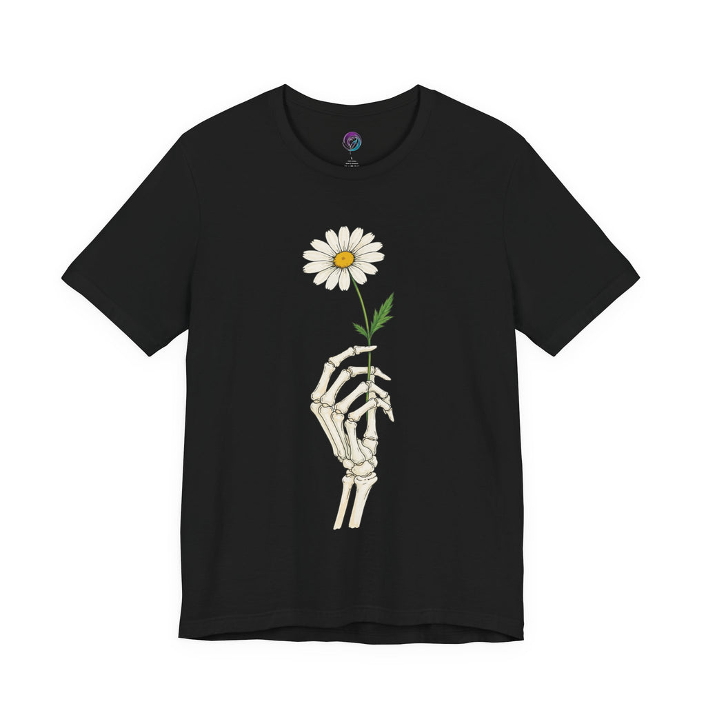 Skeleton Hand Daisy T‑Shirt — Gothic Floral Tee for Casual & Festival Wear