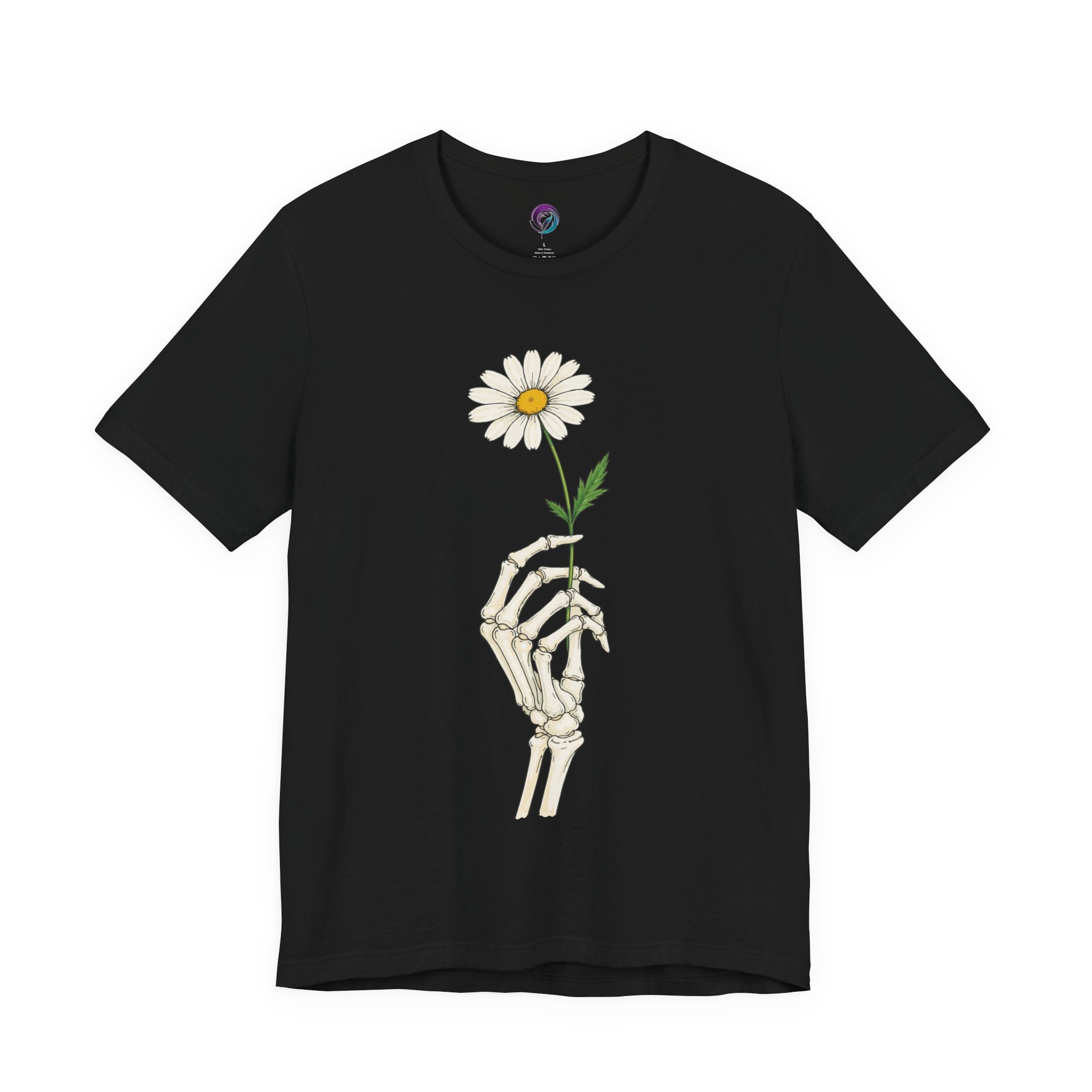 Skeleton Hand Daisy T‑Shirt — Gothic Floral Tee for Casual & Festival Wear