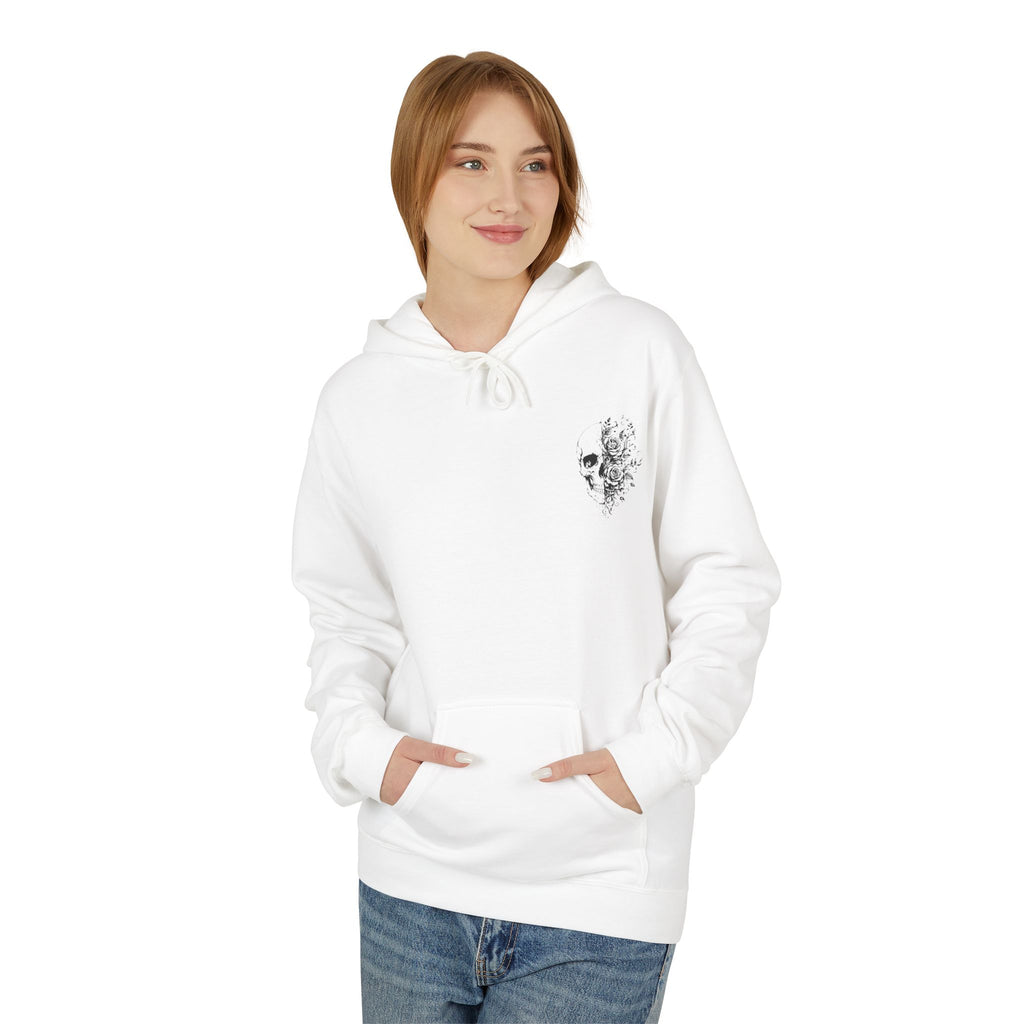 Skull & Roses Hoodie — Floral Half-Skull Graphic Pullover