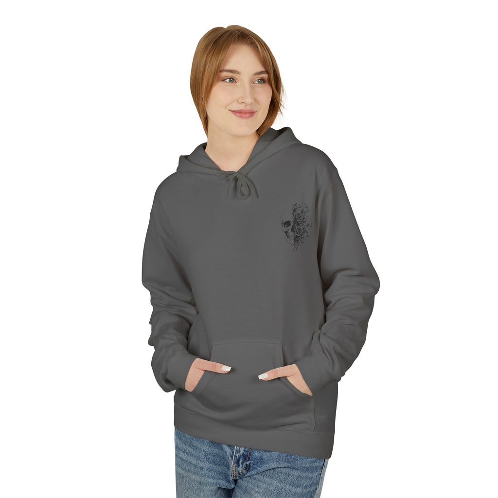 Skull & Roses Hoodie — Floral Half-Skull Graphic Pullover