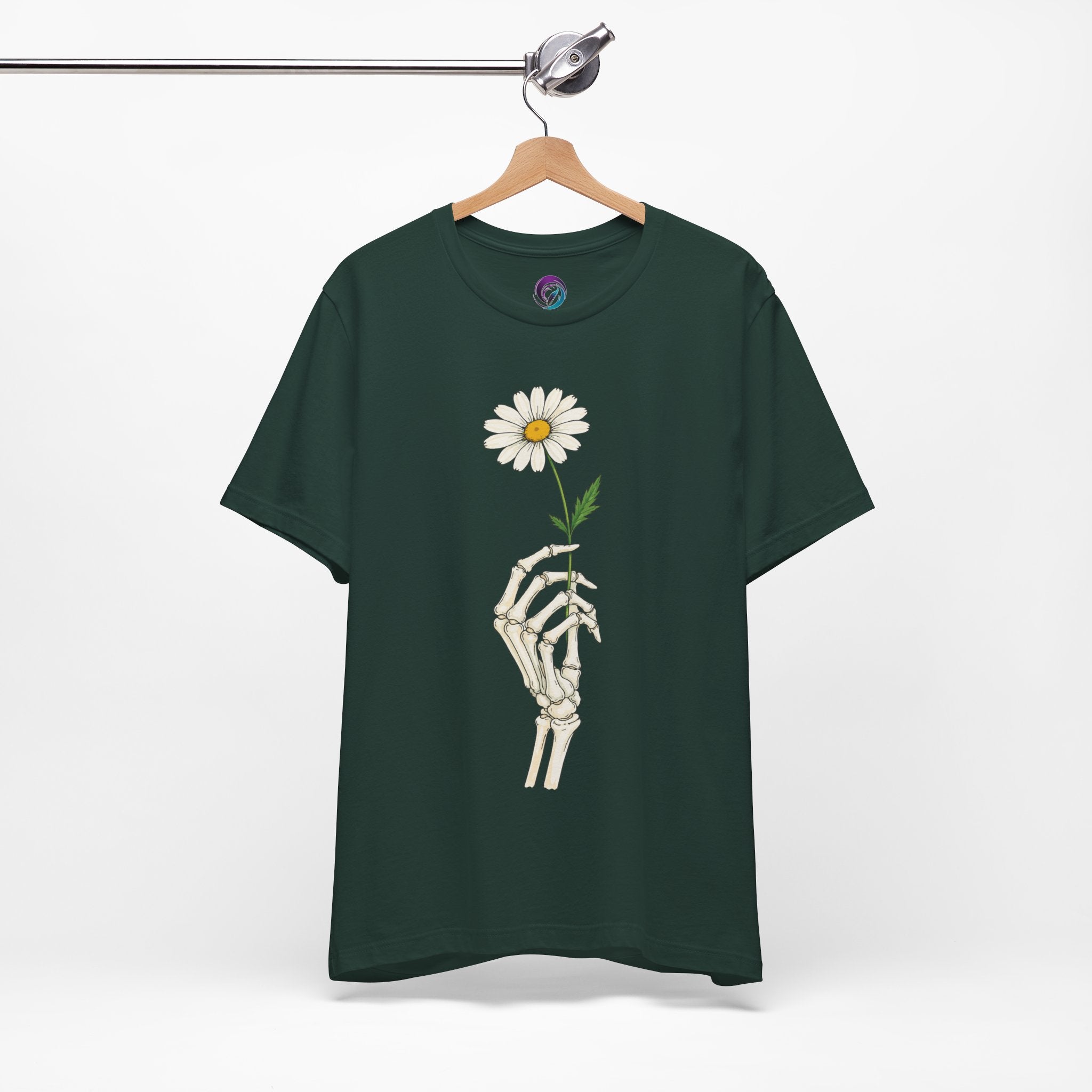 Skeleton Hand Daisy T‑Shirt — Gothic Floral Tee for Casual & Festival Wear