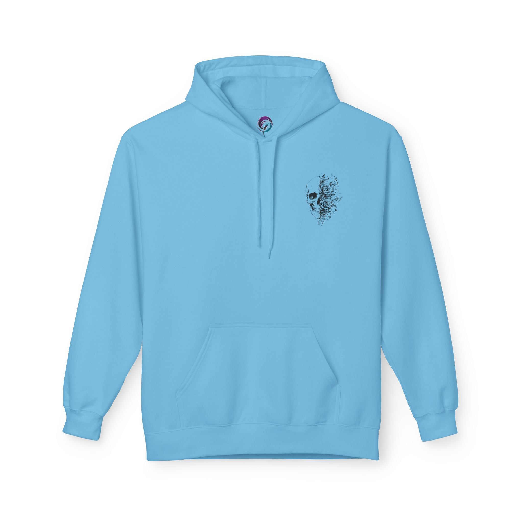 Skull & Roses Hoodie — Floral Half-Skull Graphic Pullover