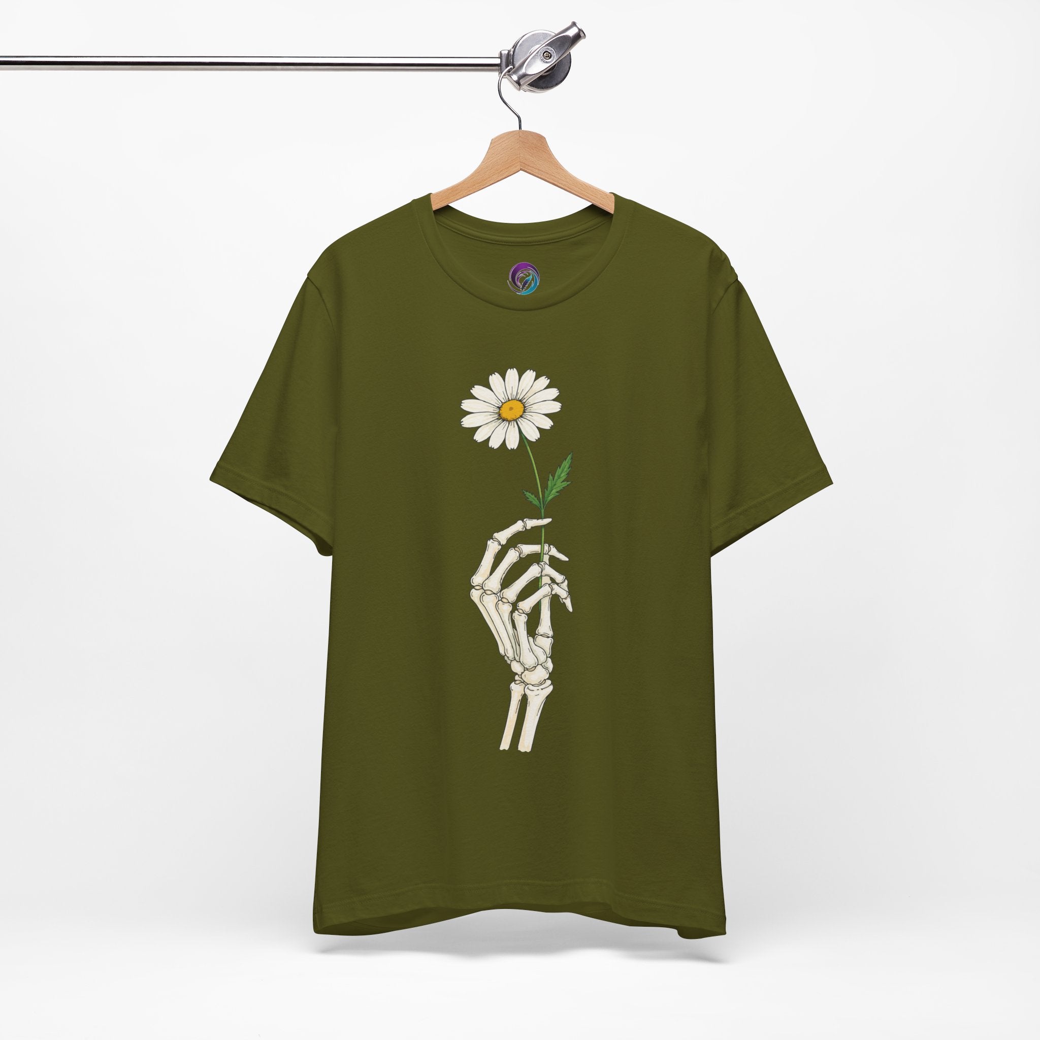 Skeleton Hand Daisy T‑Shirt — Gothic Floral Tee for Casual & Festival Wear