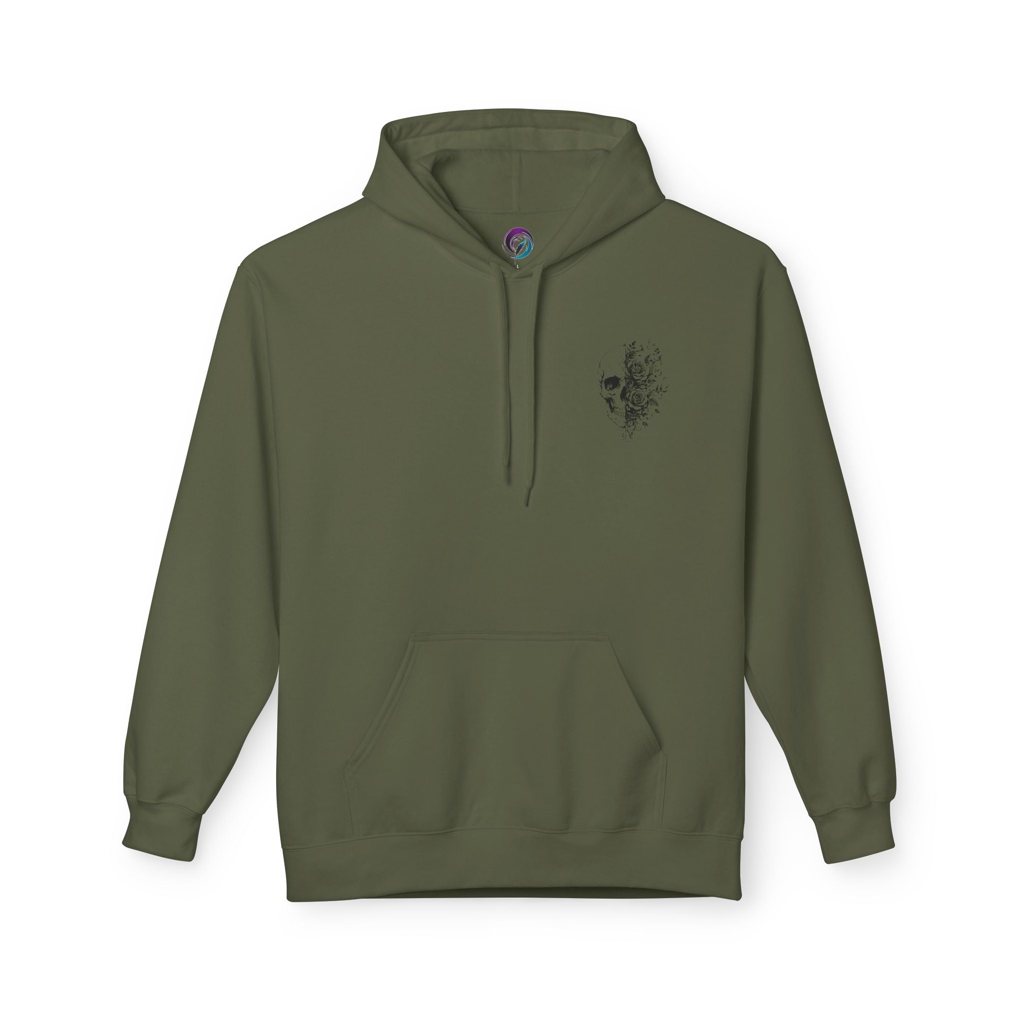 Skull & Roses Hoodie — Floral Half-Skull Graphic Pullover