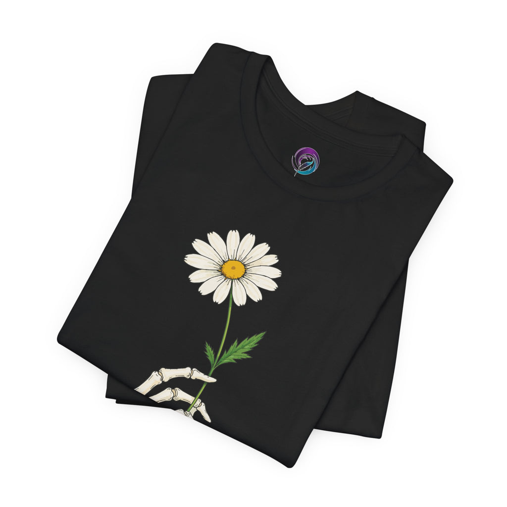 Skeleton Hand Daisy T‑Shirt — Gothic Floral Tee for Casual & Festival Wear