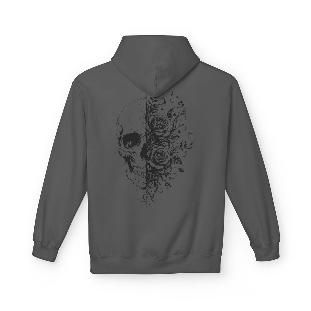 Skull & Roses Hoodie — Floral Half-Skull Graphic Pullover