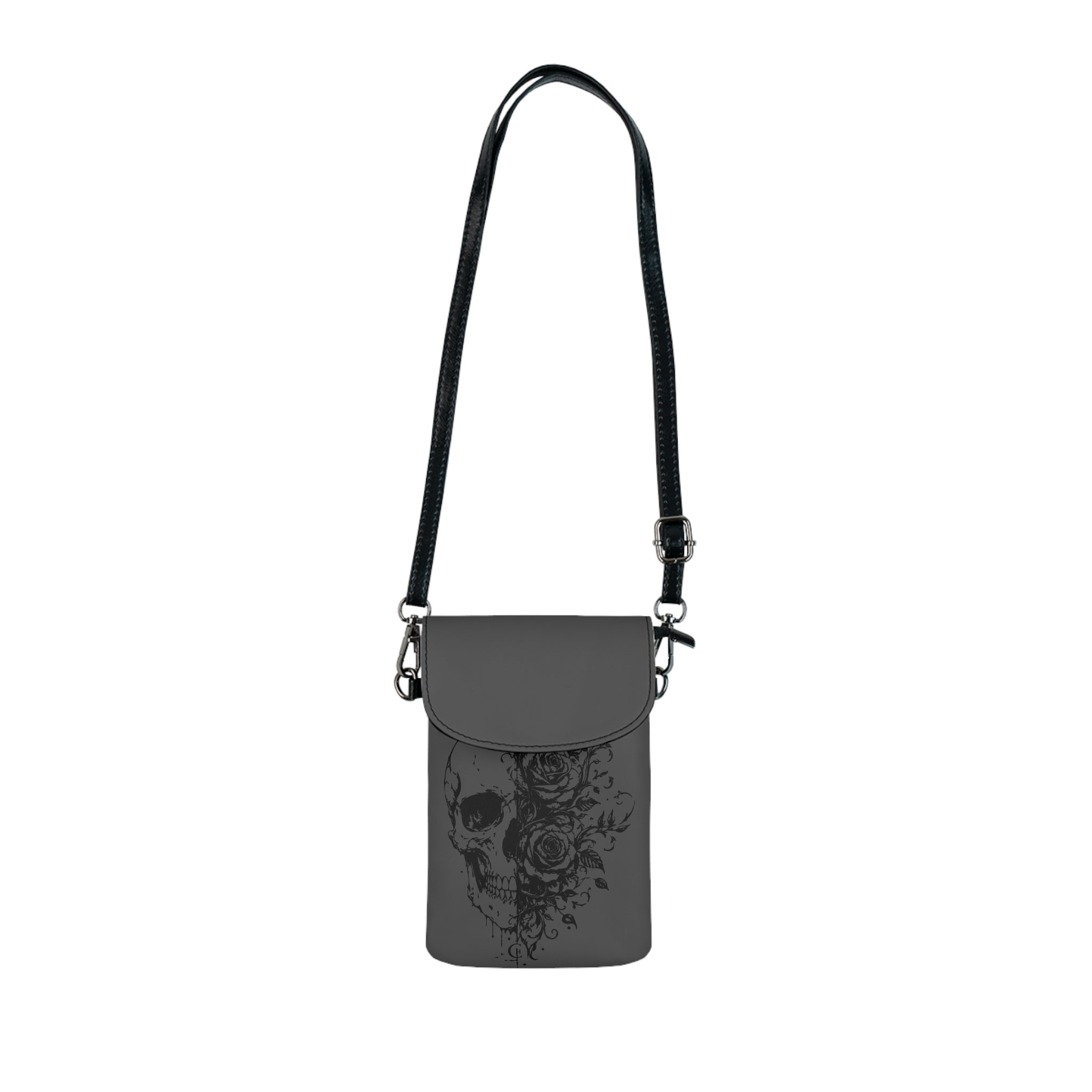 Skull Rose Crossbody Phone Wallet — Small Leather Cell Phone Pouch