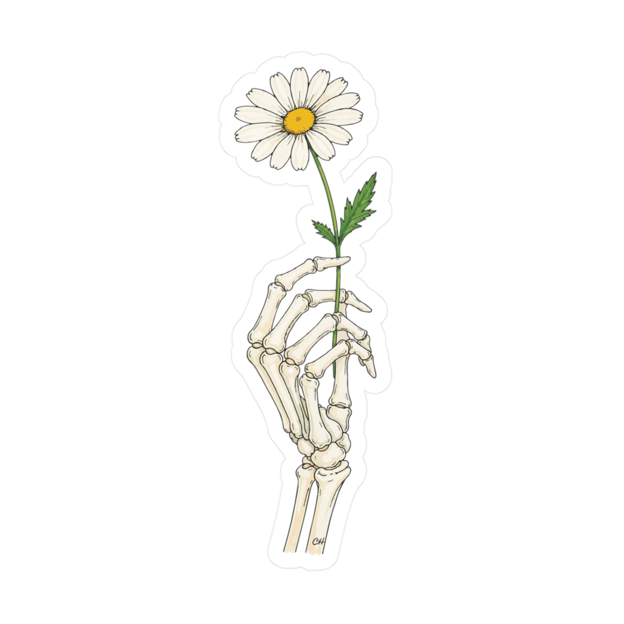 Skeleton Hand Daisy Sticker – Kiss-Cut Vinyl Decal