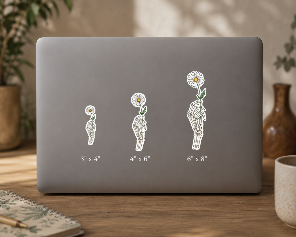 Skeleton Hand Daisy Sticker – Kiss-Cut Vinyl Decal