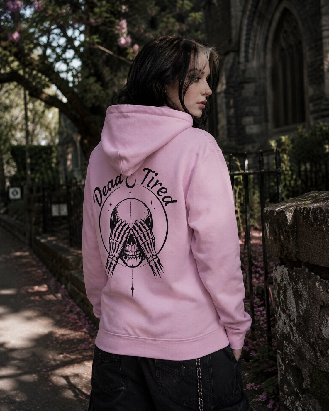 Dead Tired Skull Hoodie — Gothic Skeleton Pullover