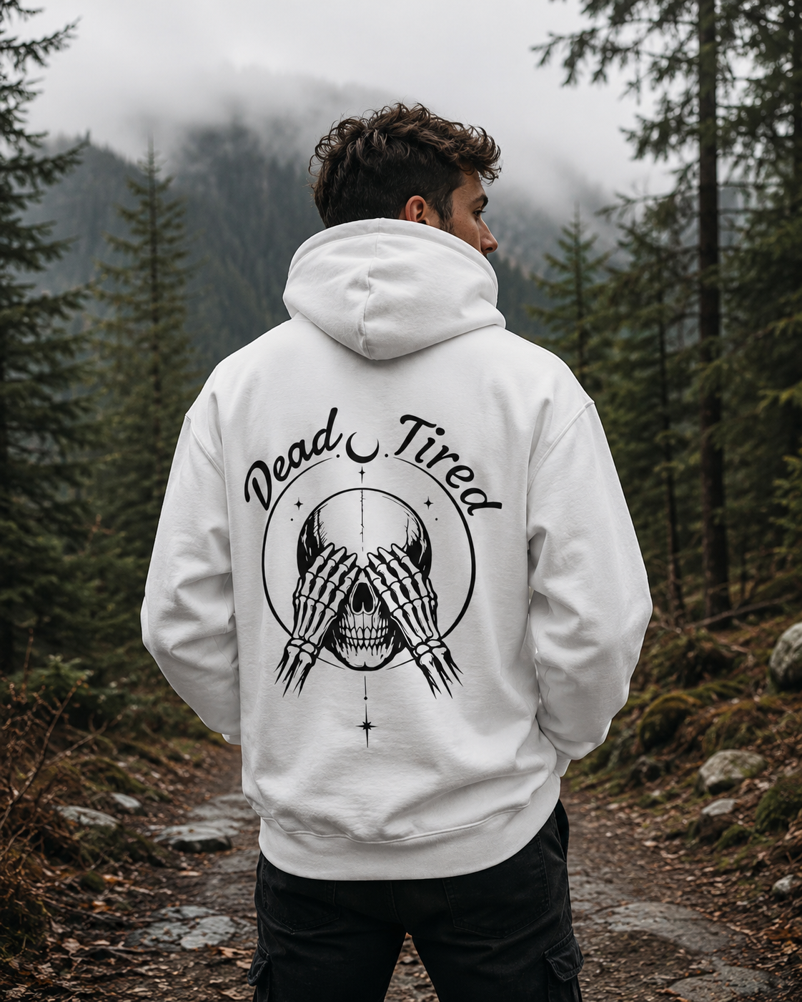 Dead Tired Skull Hoodie — Gothic Skeleton Pullover