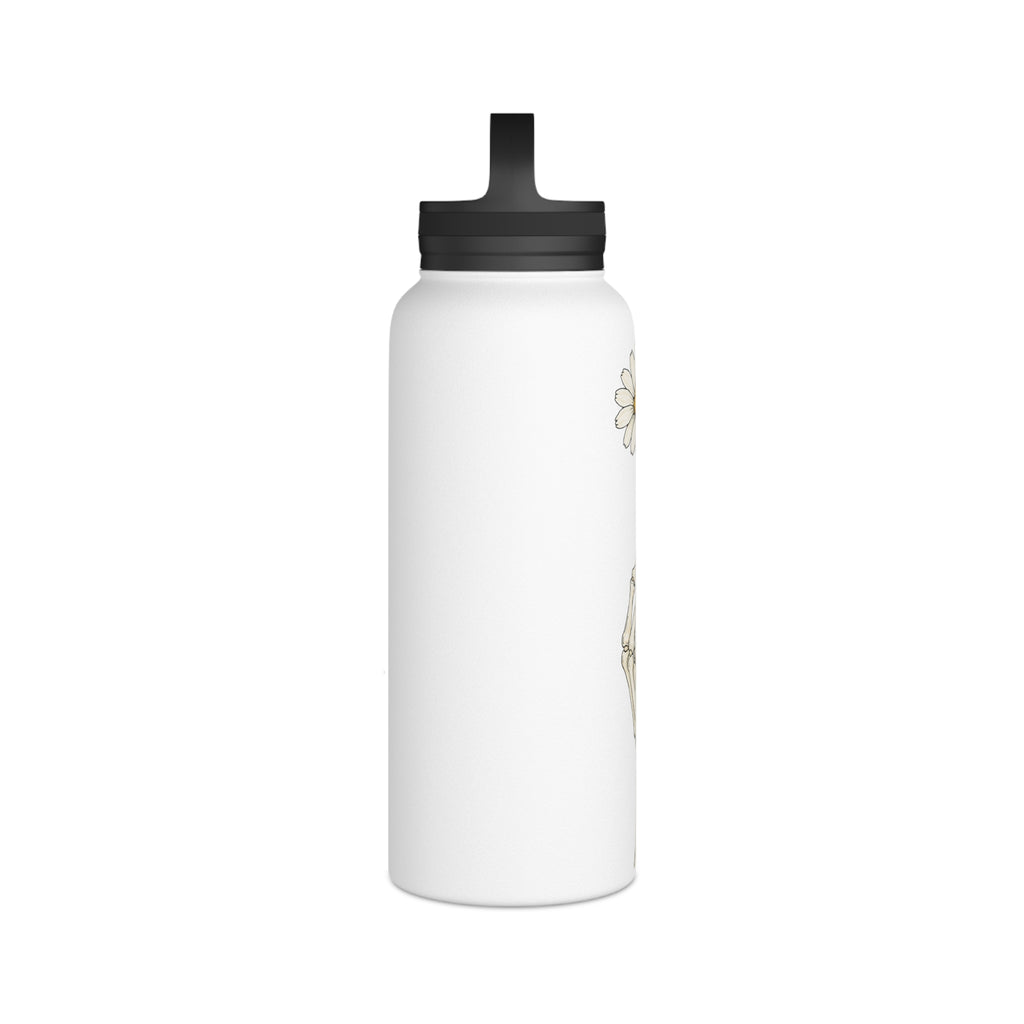 Skeleton Hand with Daisy Stainless Steel Water Bottle — Floral Goth Insulated Bottle with Handle Lid