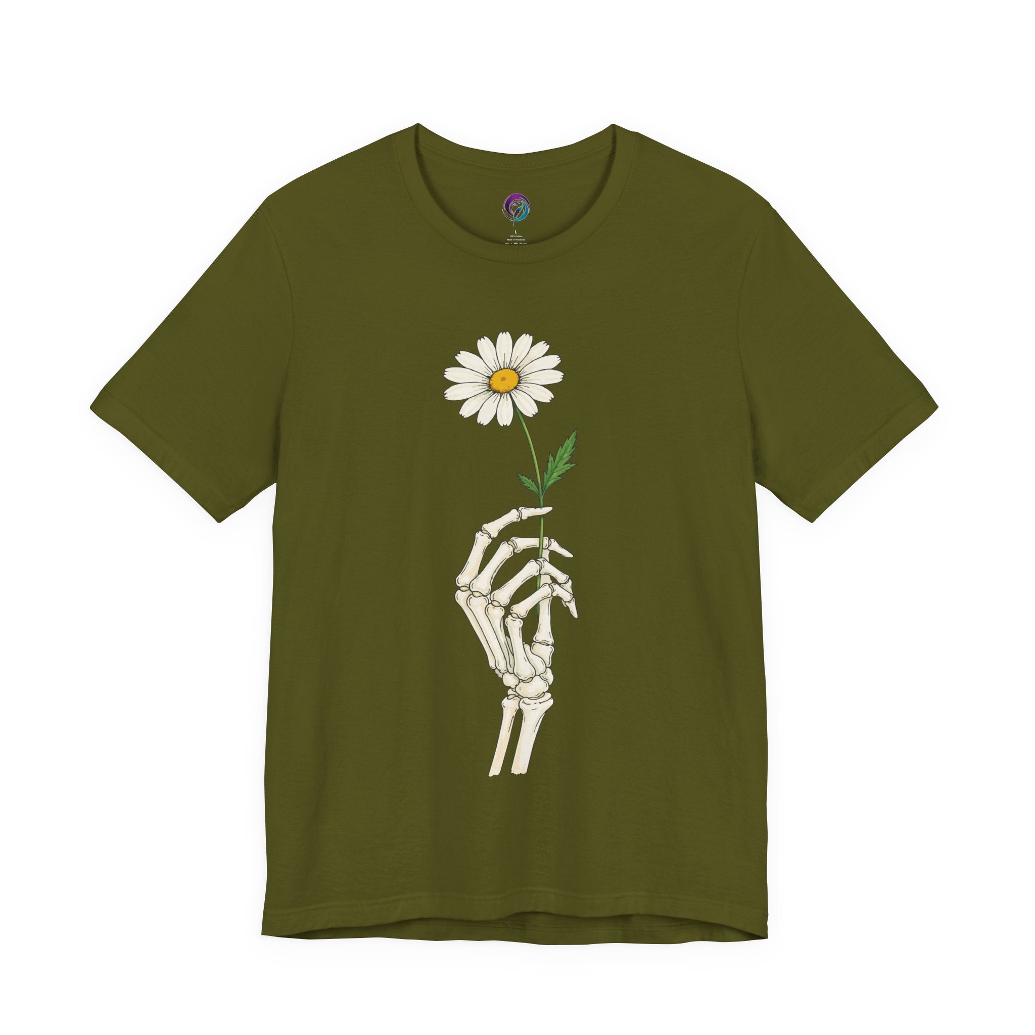 Skeleton Hand Daisy T‑Shirt — Gothic Floral Tee for Casual & Festival Wear