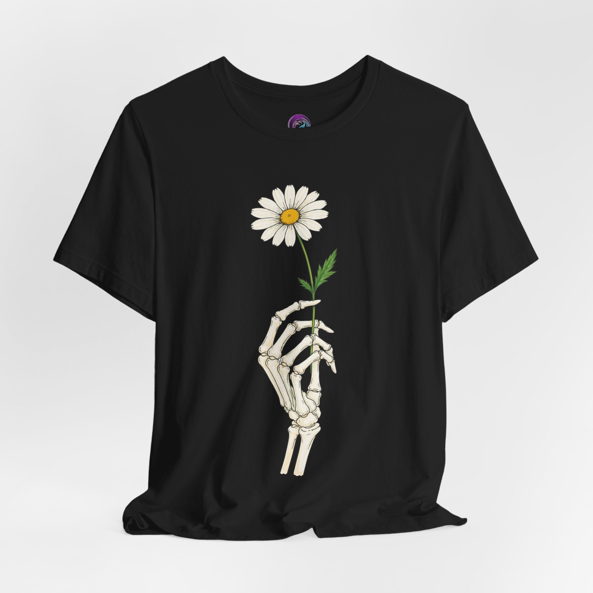 Skeleton Hand Daisy T‑Shirt — Gothic Floral Tee for Casual & Festival Wear