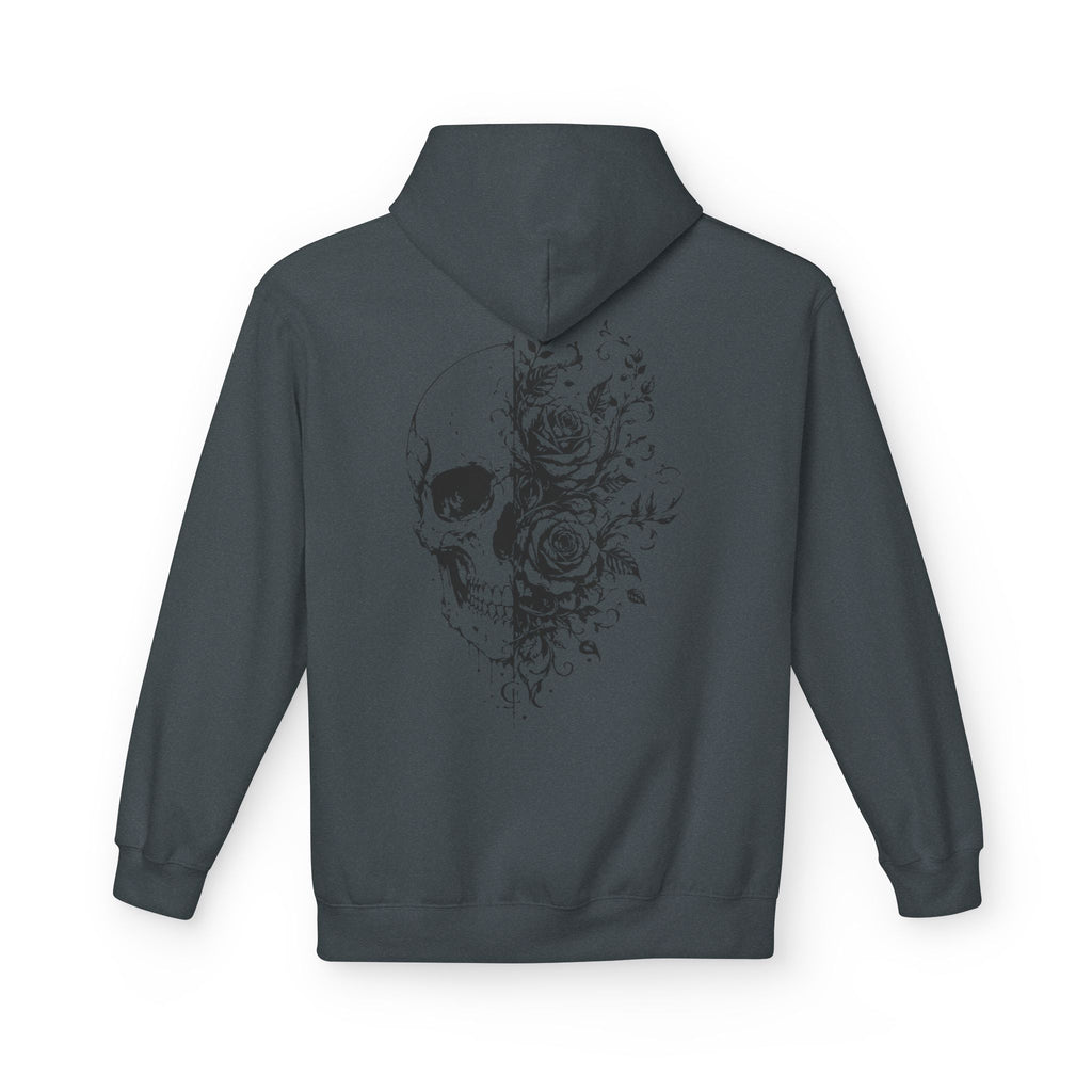 Skull & Roses Hoodie — Floral Half-Skull Graphic Pullover