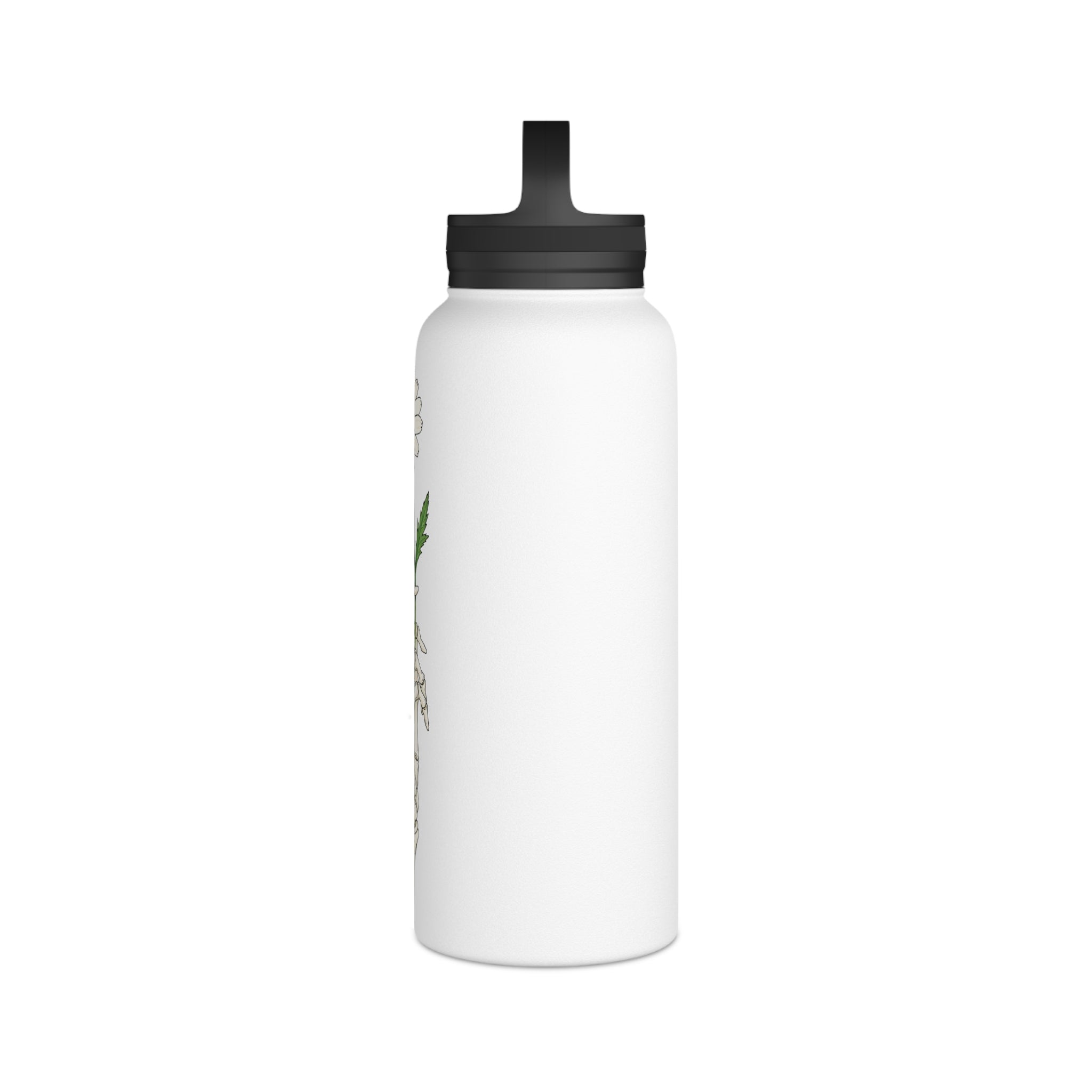Skeleton Hand with Daisy Stainless Steel Water Bottle — Floral Goth Insulated Bottle with Handle Lid