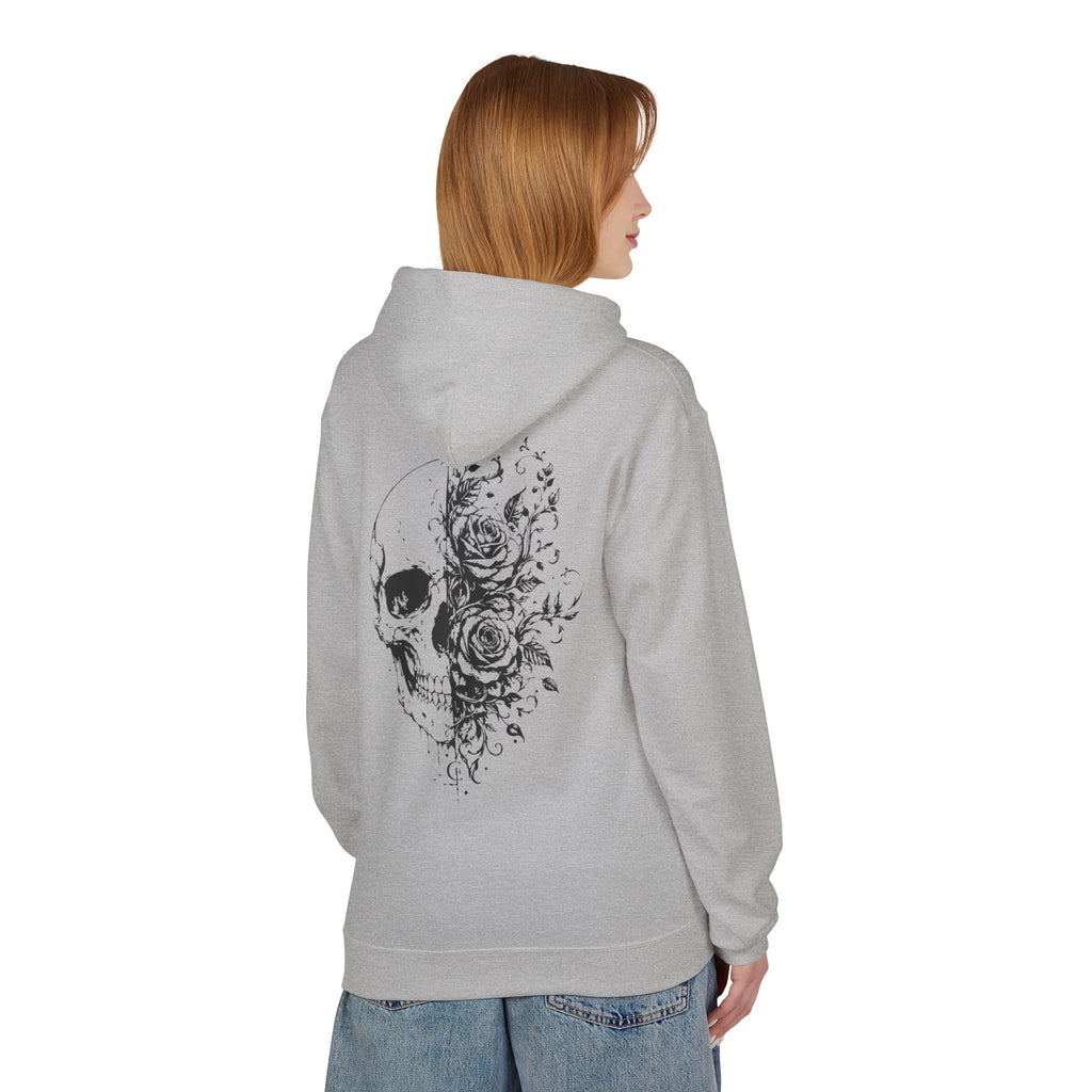 Skull & Roses Hoodie — Floral Half-Skull Graphic Pullover
