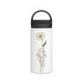 Skeleton Hand with Daisy Stainless Steel Water Bottle — Floral Goth Insulated Bottle with Handle Lid