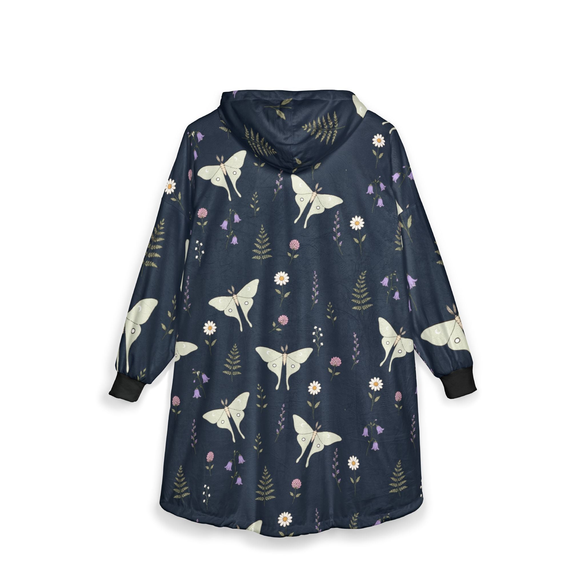 Hooded Blanket — Night Moth Floral Sherpa Hoodie Blanket