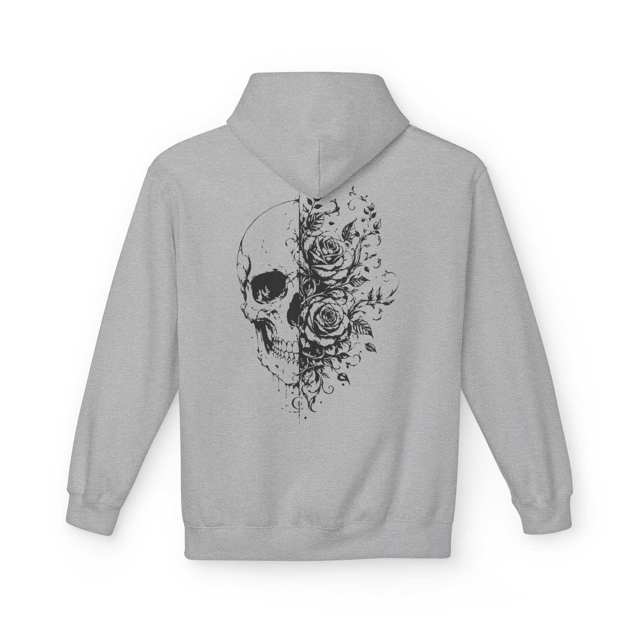 Skull & Roses Hoodie — Floral Half-Skull Graphic Pullover