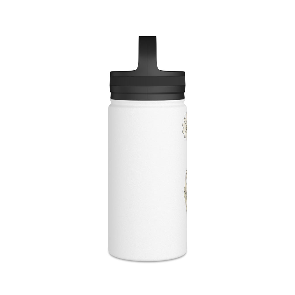 Skeleton Hand with Daisy Stainless Steel Water Bottle — Floral Goth Insulated Bottle with Handle Lid