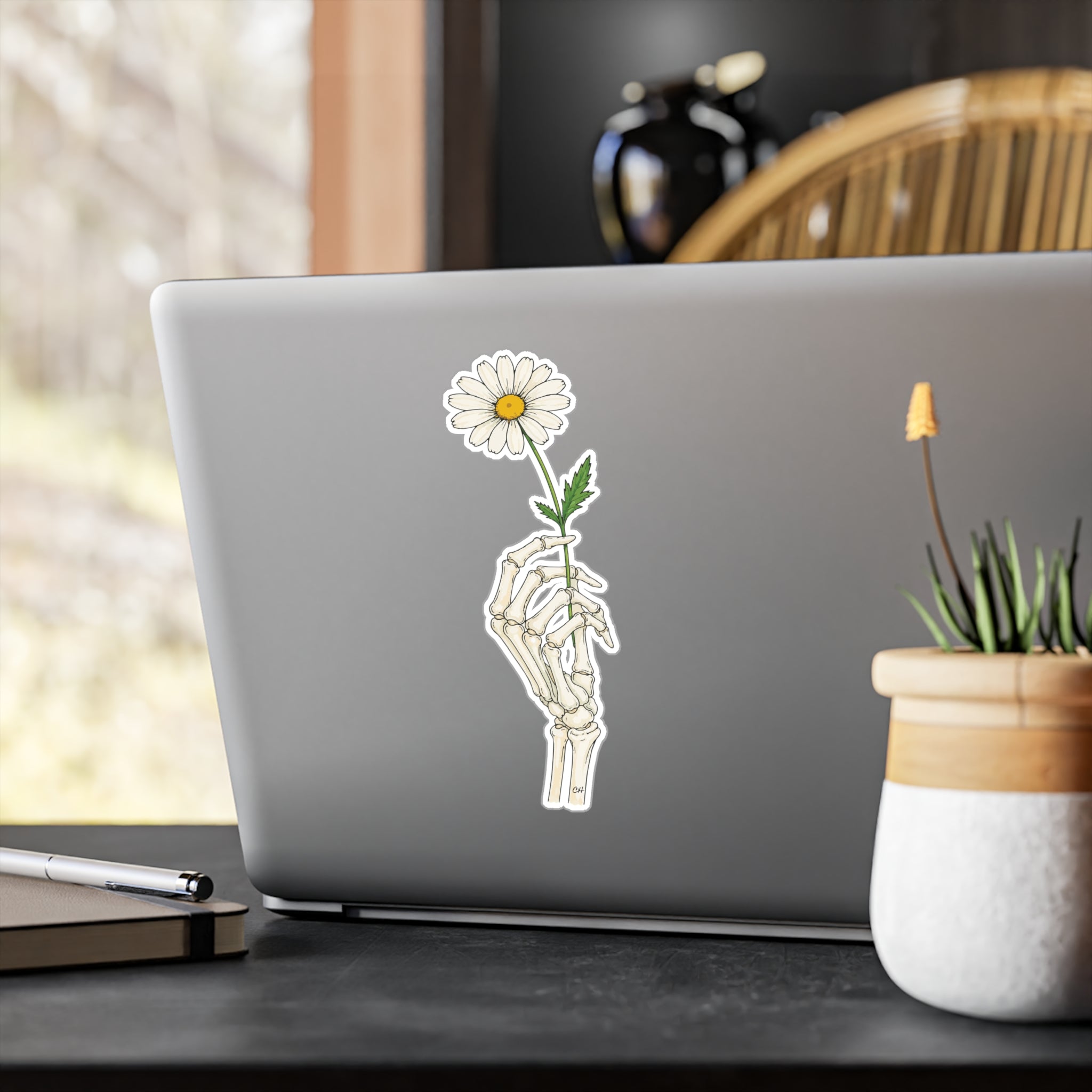 Skeleton Hand Daisy Sticker – Kiss-Cut Vinyl Decal