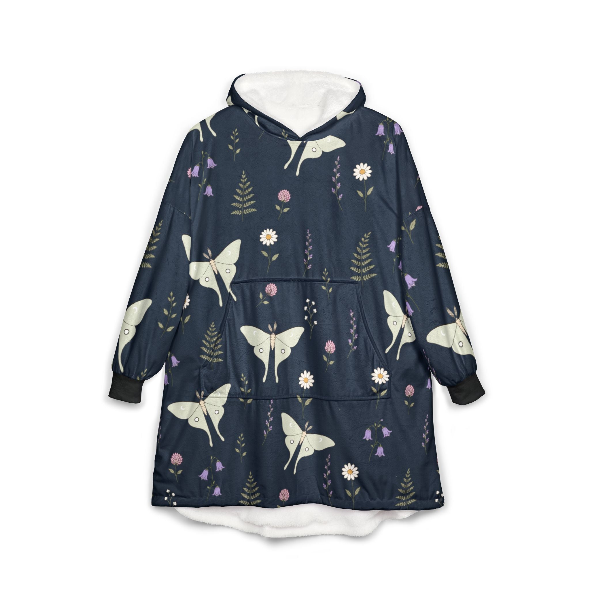 Hooded Blanket — Night Moth Floral Sherpa Hoodie Blanket