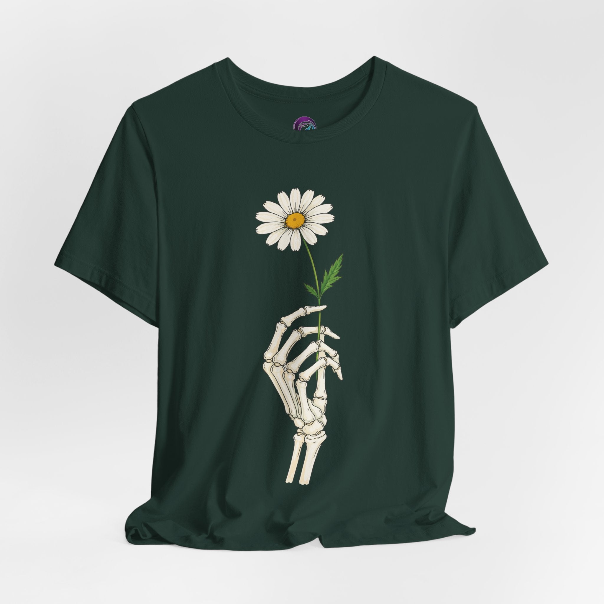 Skeleton Hand Daisy T‑Shirt — Gothic Floral Tee for Casual & Festival Wear