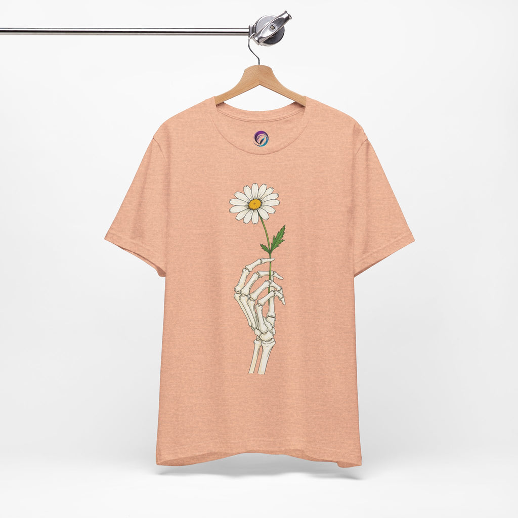 Skeleton Hand Daisy T‑Shirt — Gothic Floral Tee for Casual & Festival Wear