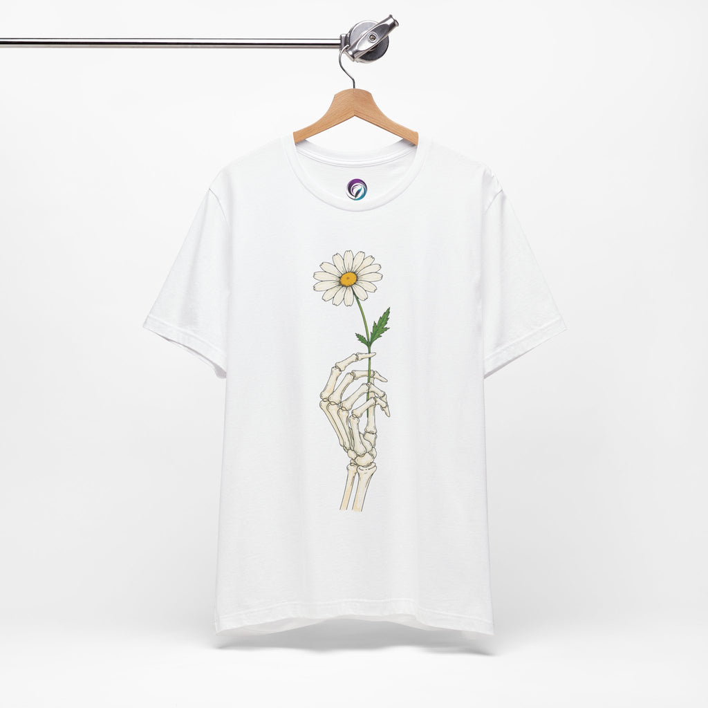 Skeleton Hand Daisy T‑Shirt — Gothic Floral Tee for Casual & Festival Wear