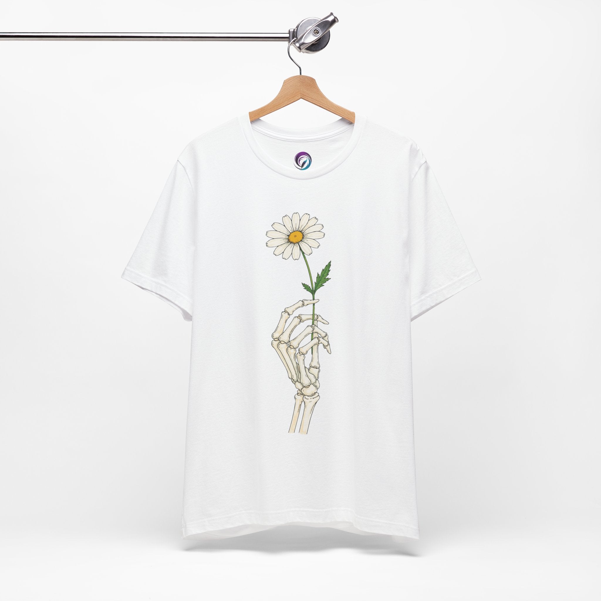 Skeleton Hand Daisy T‑Shirt — Gothic Floral Tee for Casual & Festival Wear